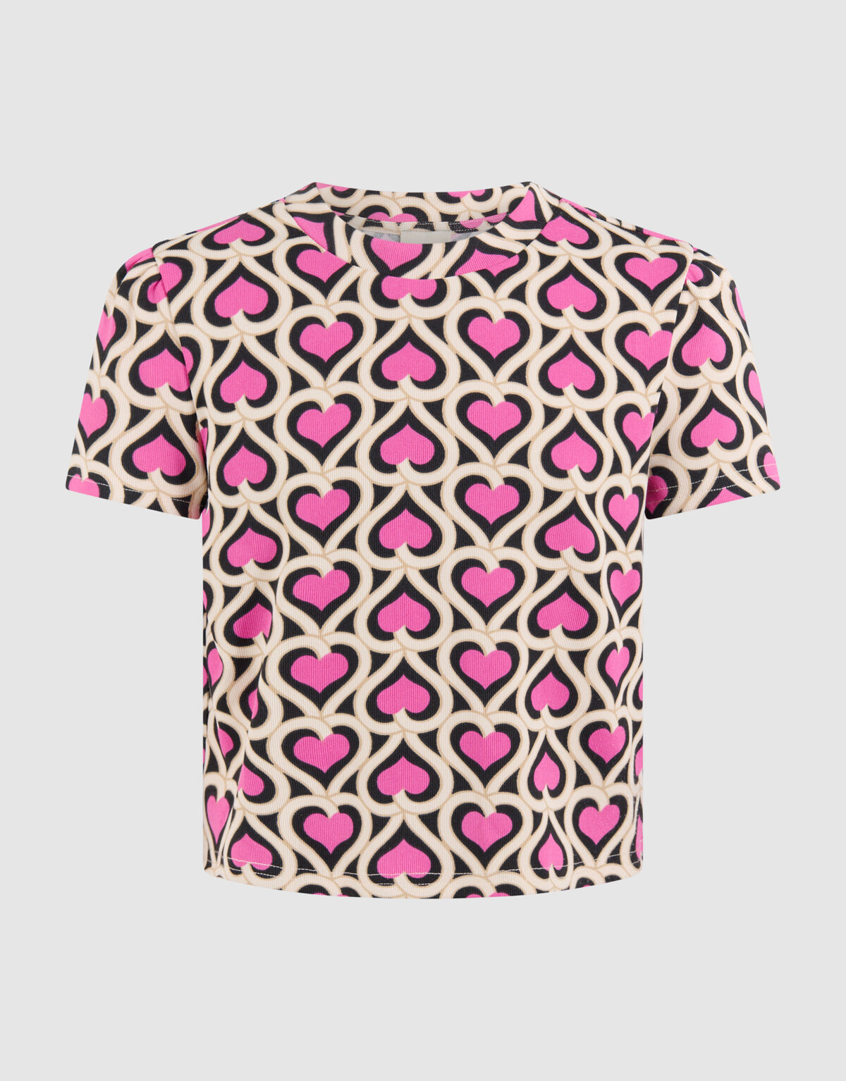 Heart Printed Rib Top Roze SHOEBY GIRLS