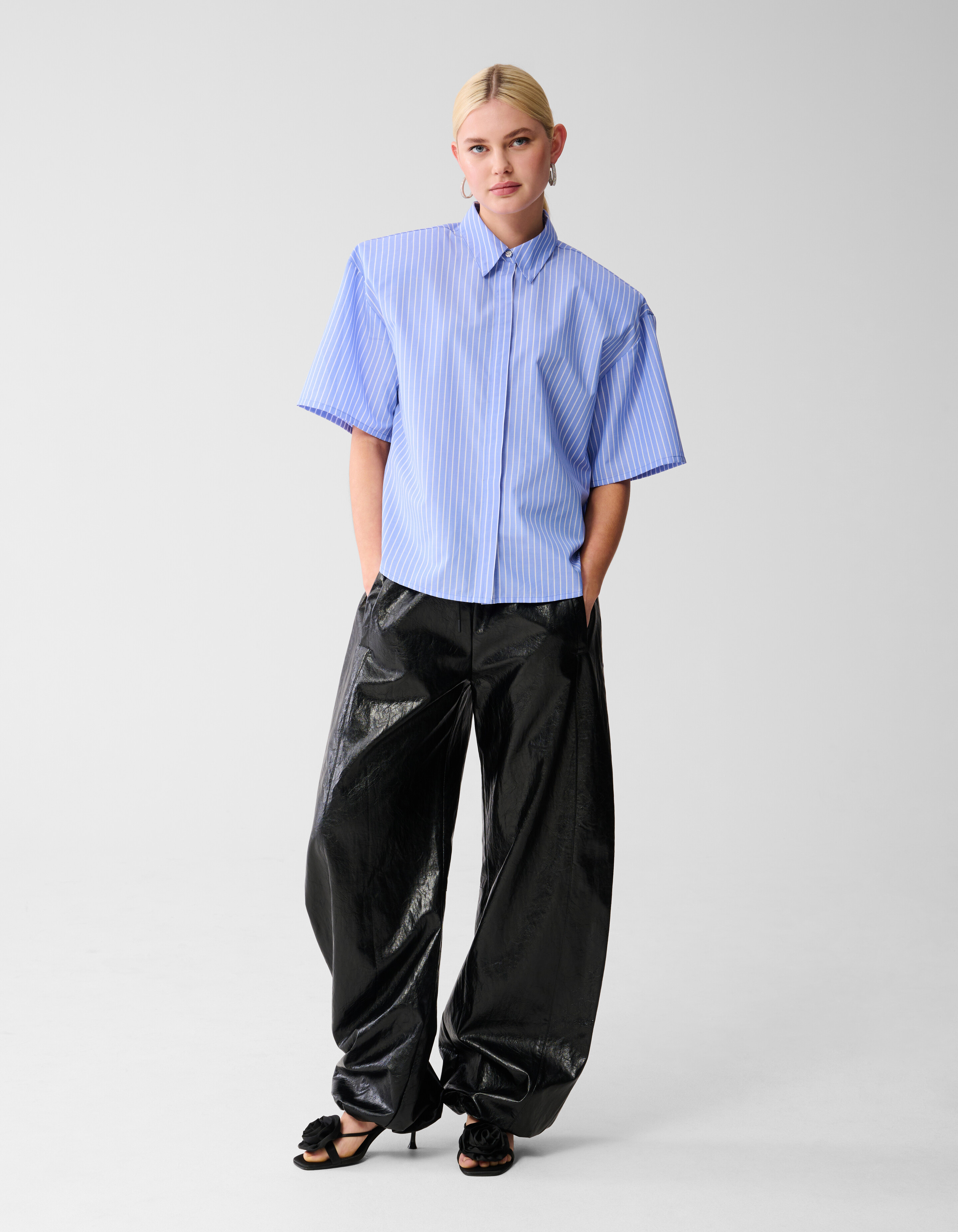 Oversized Pinstripe Blouse Lichtblauw SHOEBY WOMEN
