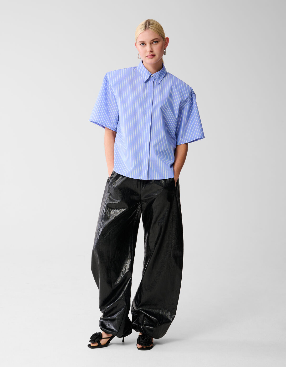 Oversized Pinstripe Blouse Lichtblauw SHOEBY WOMEN