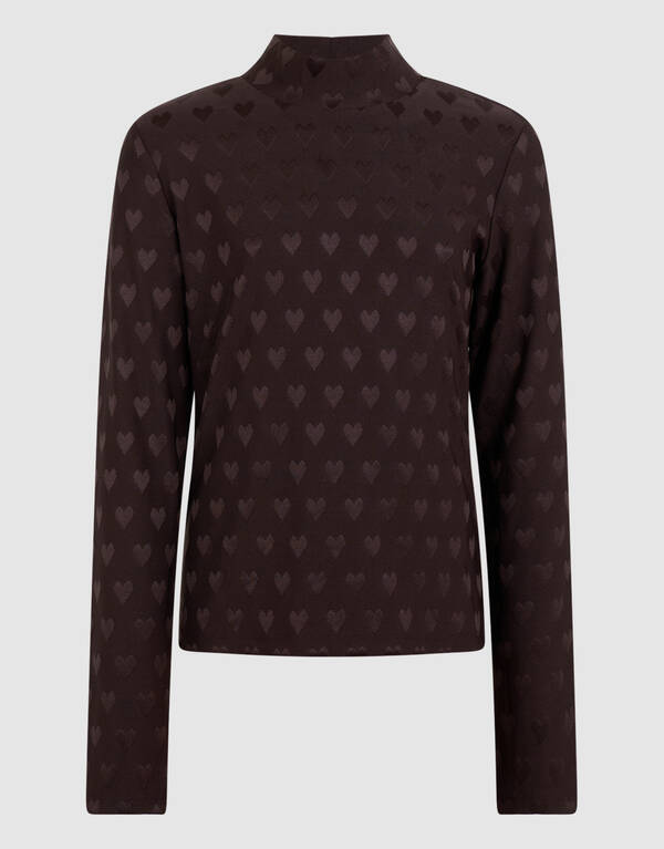 Heart Printed Longsleeve Top Donkerbruin SHOEBY GIRLS