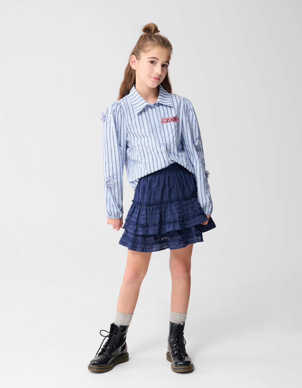 Pinstripe Flower Blouse Blauw SHOEBY GIRLS