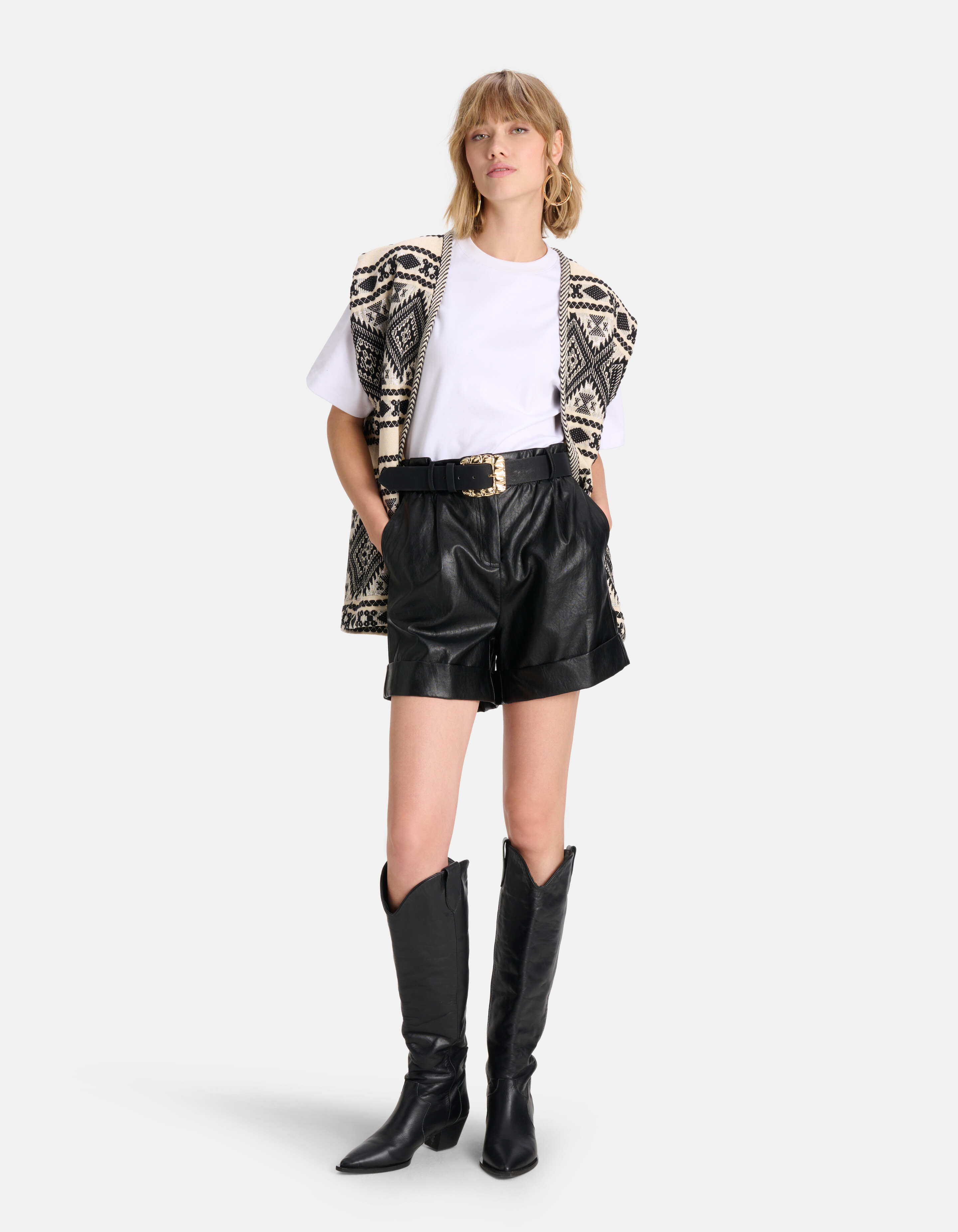 Aztec Print Gilet Zwart/Wit SHOEBY WOMEN