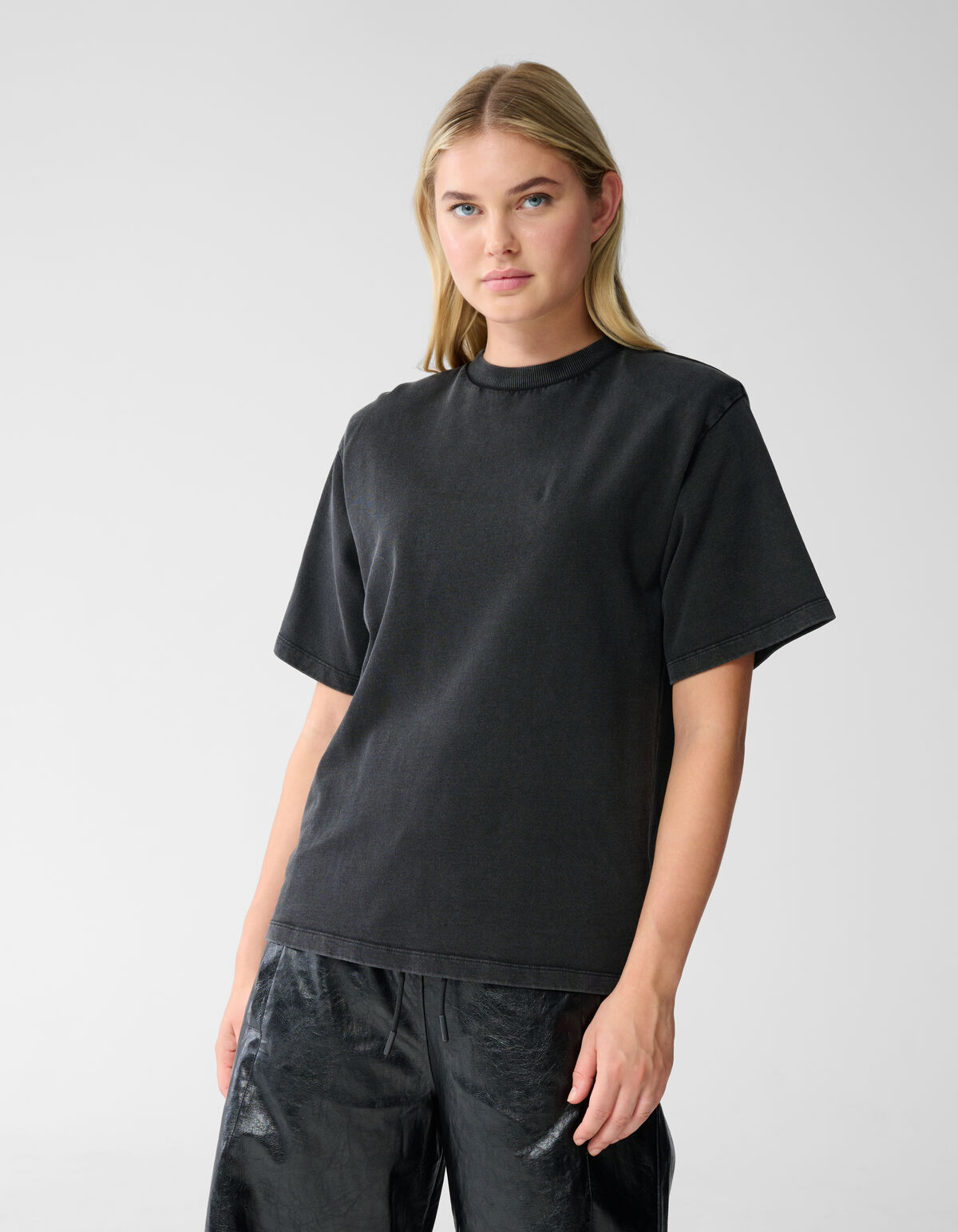Padded Washed Sweat T-shirt Donkergrijs SHOEBY WOMEN