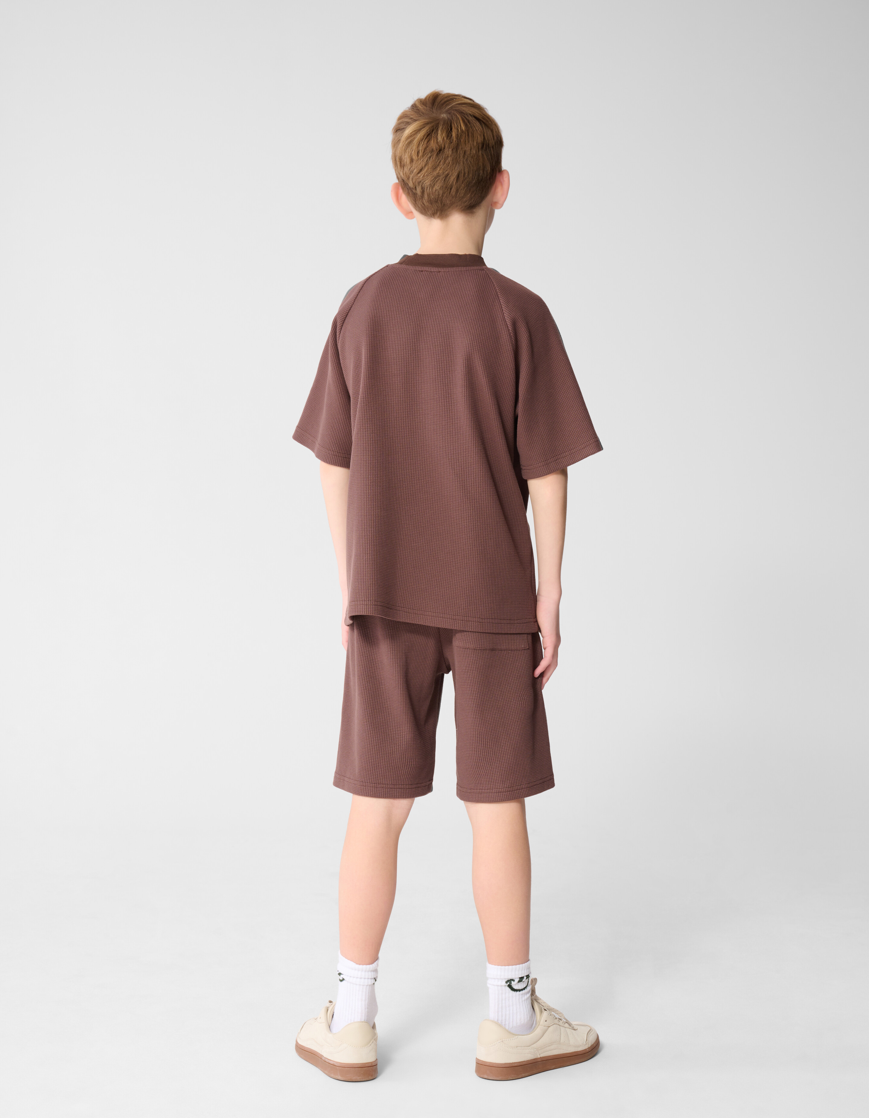 Waffle Structuur T-shirt Donkerbruin SHOEBY BOYS