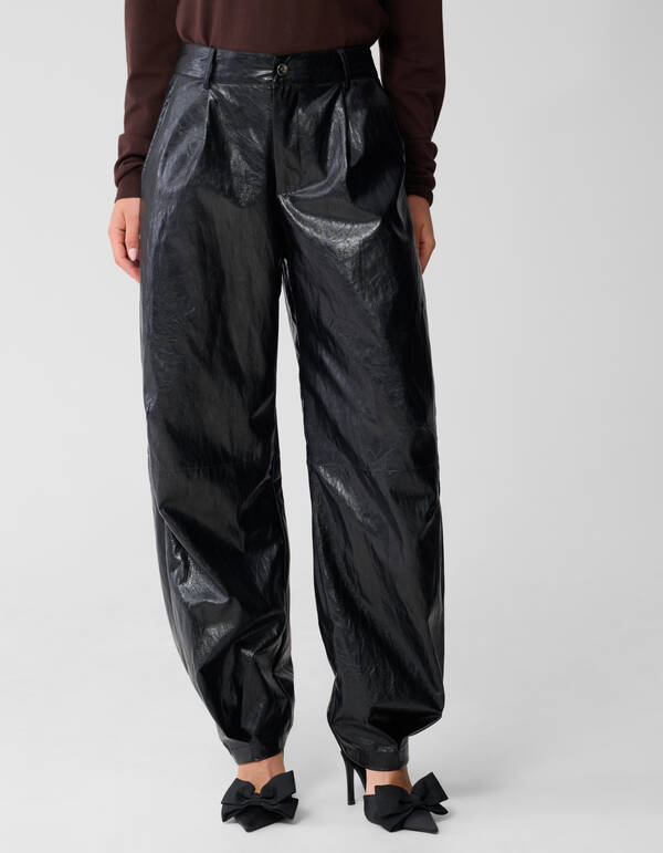 Vegan Leren Barrel Fit Broek Zwart By Monica SHOEBY WOMEN