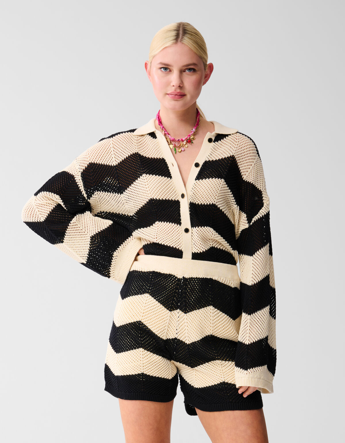 Multi Crochet Blouse Zwart/Wit SHOEBY WOMEN