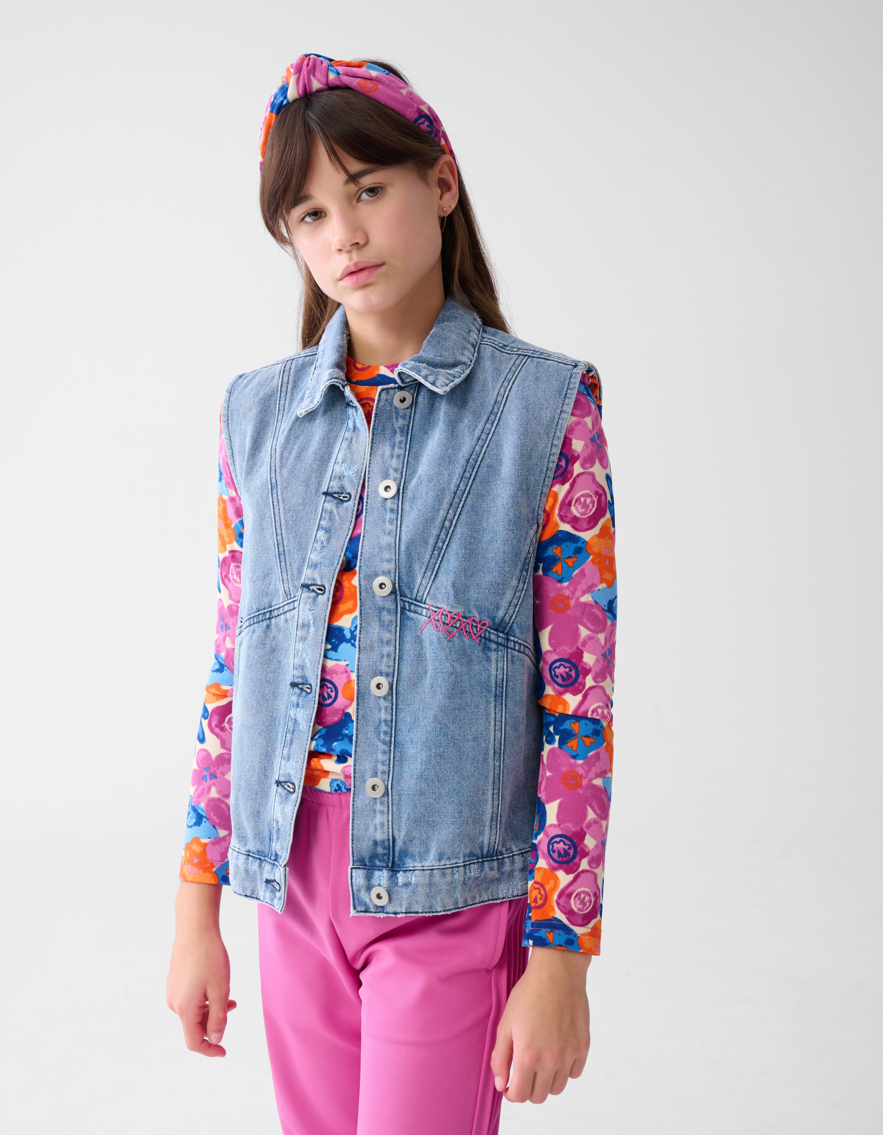 Embroidery Denim Gilet Blauw SHOEBY GIRLS