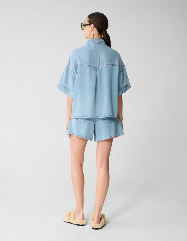 Oversized Studs Denim Blouse Bleached SHOEBY WOMEN