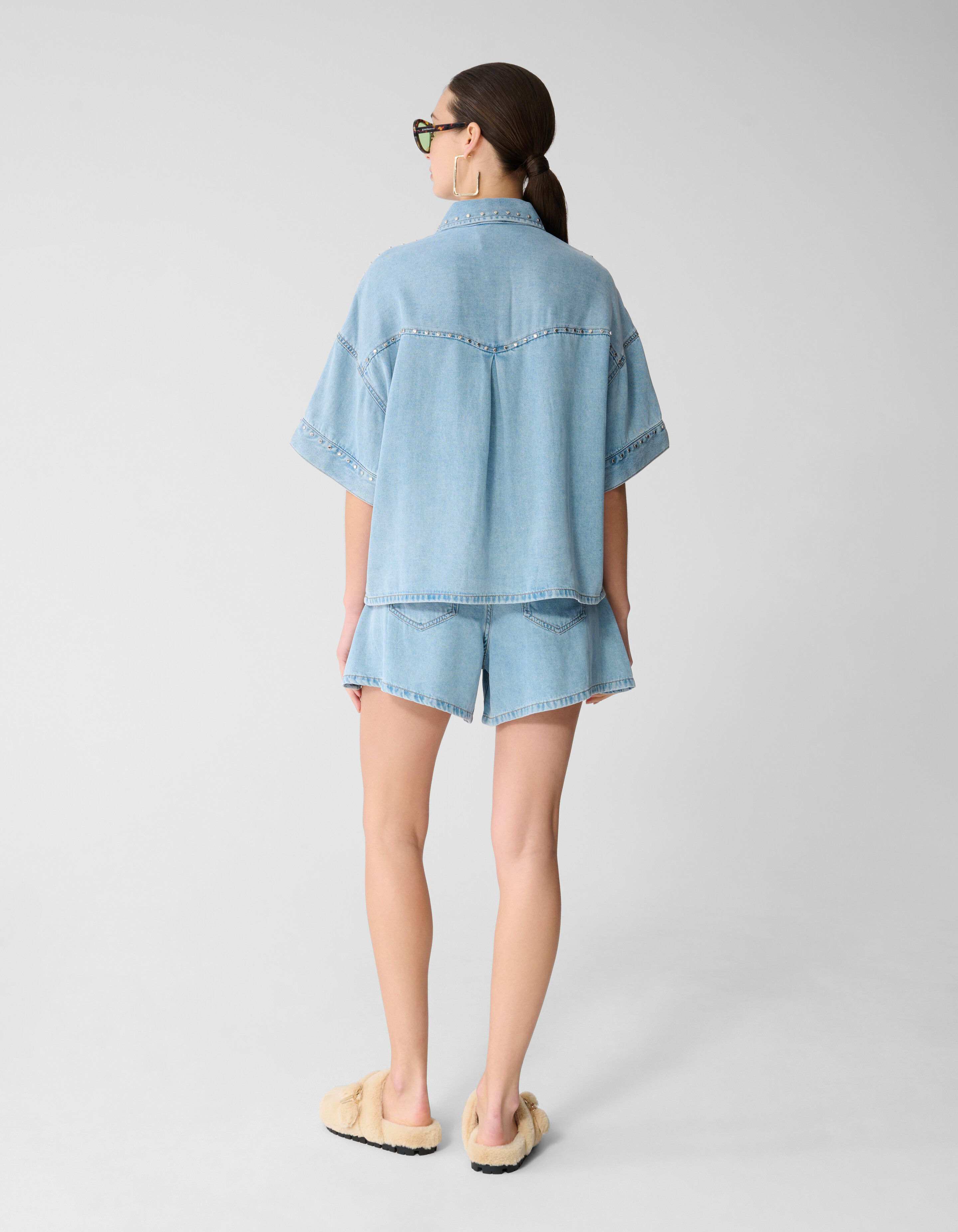 Oversized Studs Denim Blouse Bleached SHOEBY WOMEN
