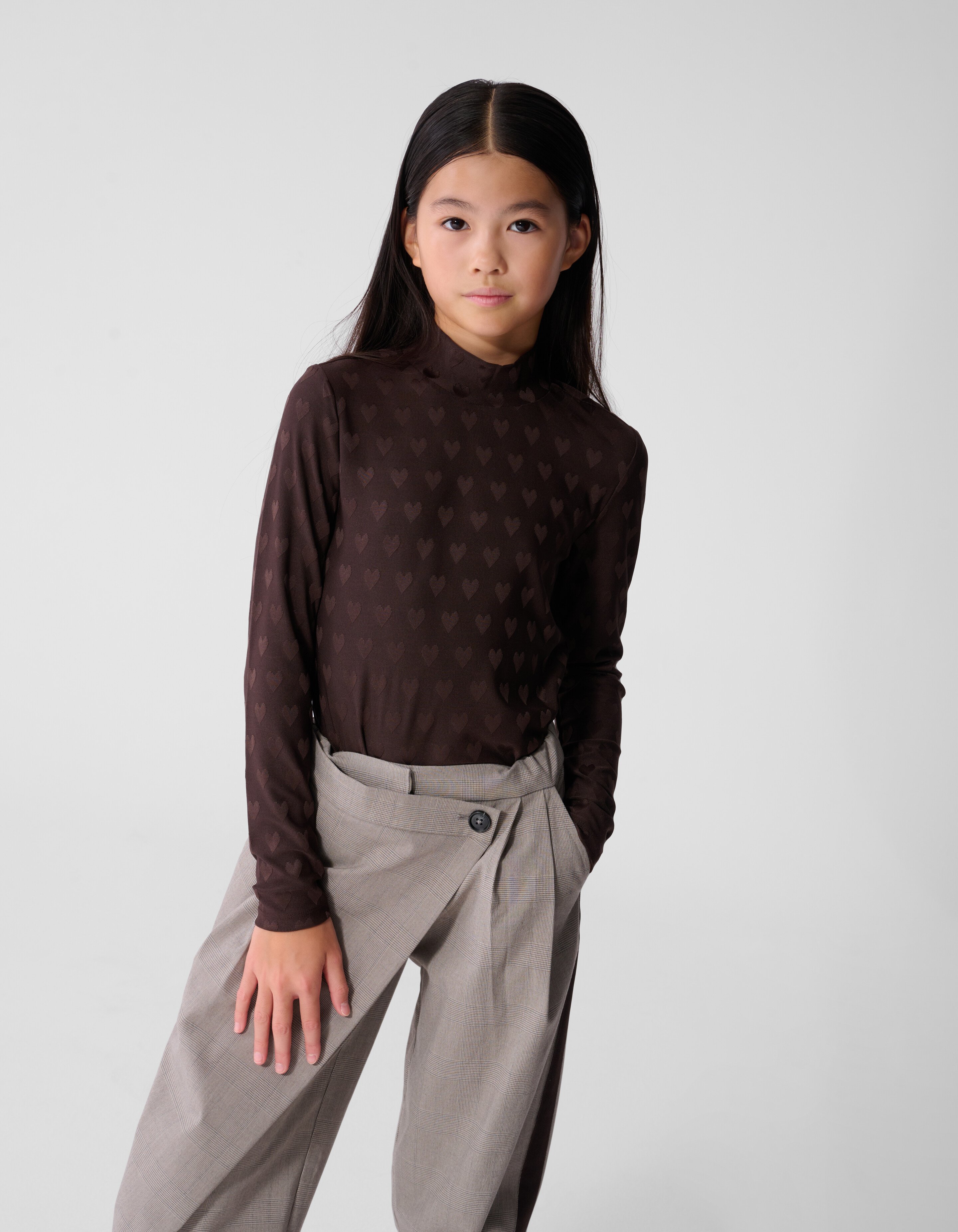 Heart Printed Longsleeve Top Donkerbruin SHOEBY GIRLS