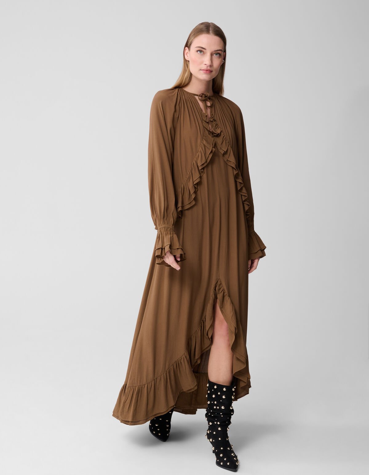Volant Maxi Jurk Khaki SHOEBY WOMEN