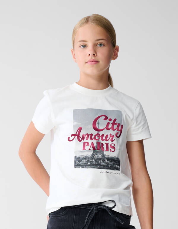 Paris Shiny Artwork T-shirt Gebroken Wit SHOEBY GIRLS