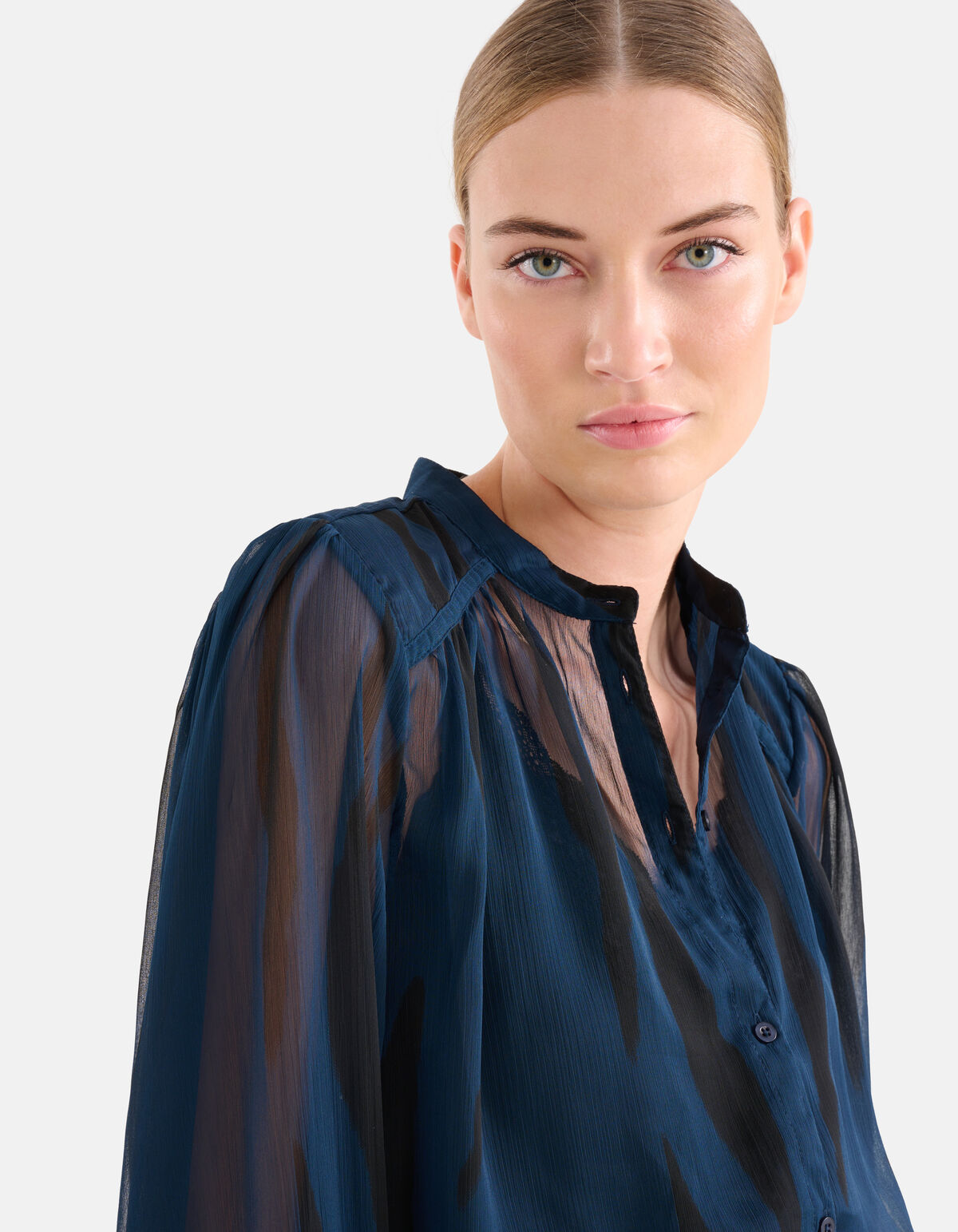 Two Tone Print Blouse Donkerblauw SHOEBY WOMEN