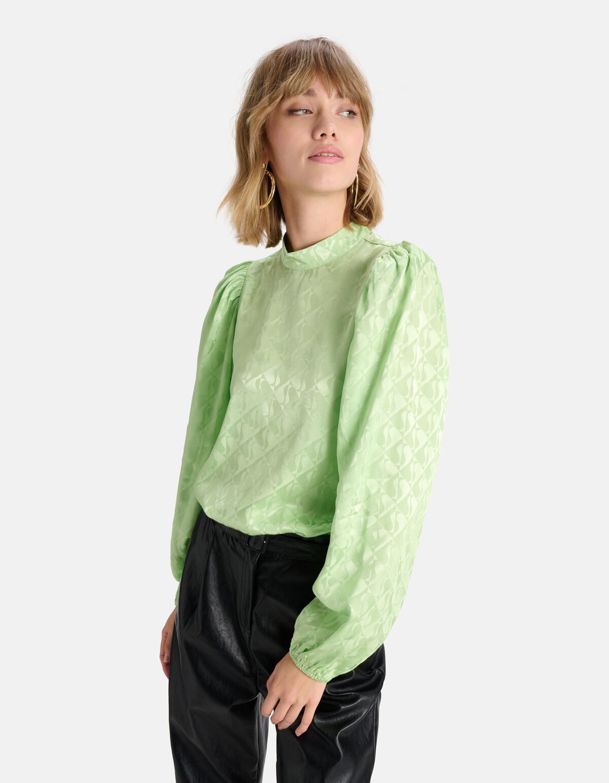 Satijnen Jacquard Blouse Groen SHOEBY WOMEN