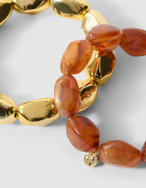 Natuurlijke Kralen Armbandenset Goud/Bruin SHOEBY ACCESSOIRES