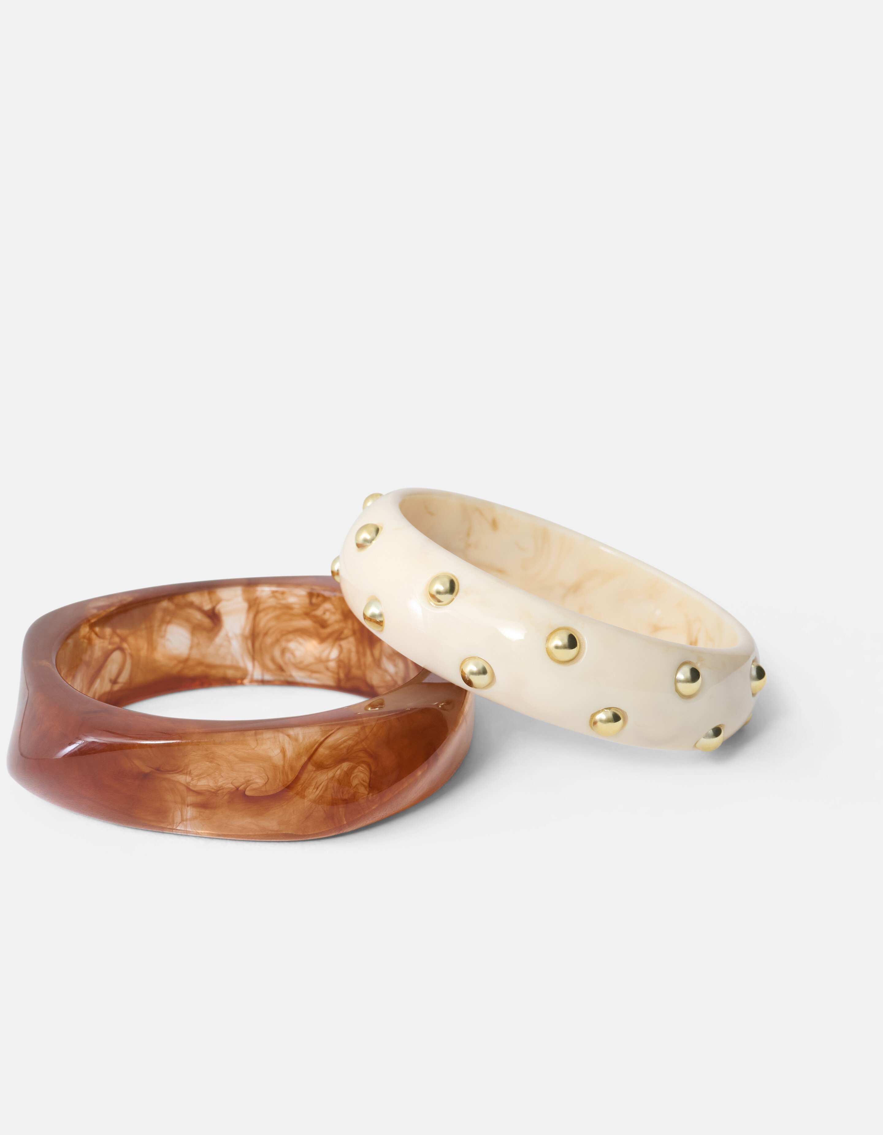Big Stud Bangle Set Bruin/Gebroken Wit SHOEBY ACCESSOIRES
