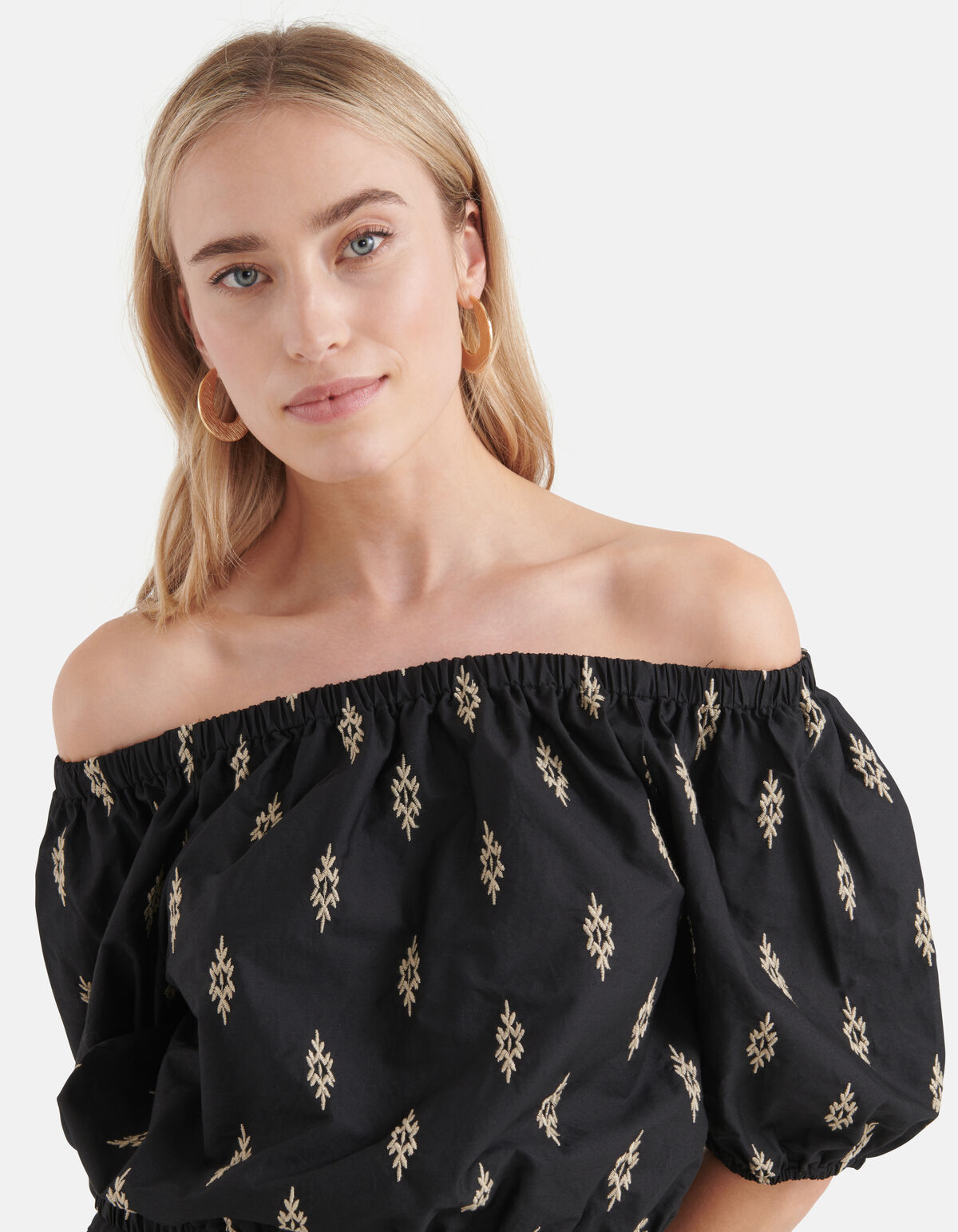 Poplin Embroidery Top Zwart SHOEBY WOMEN
