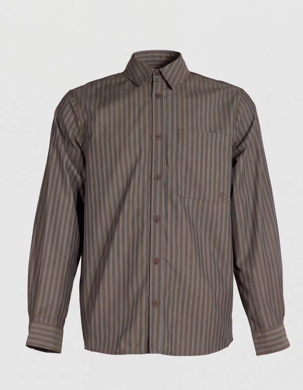 Relaxed Fit Gestreept Overhemd Donkerbruin SHOEBY MEN