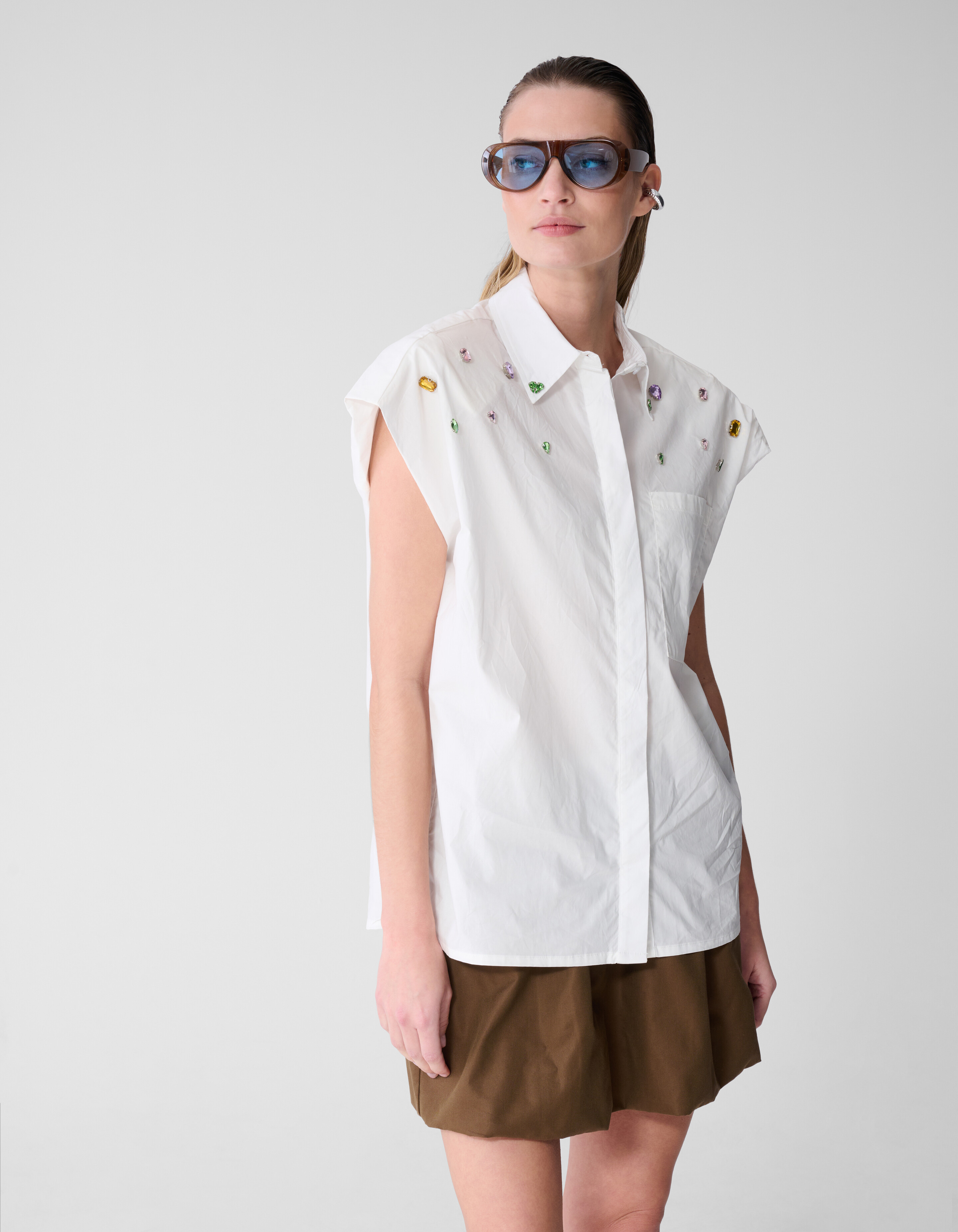 Strass Poplin Blouse Wit SHOEBY WOMEN