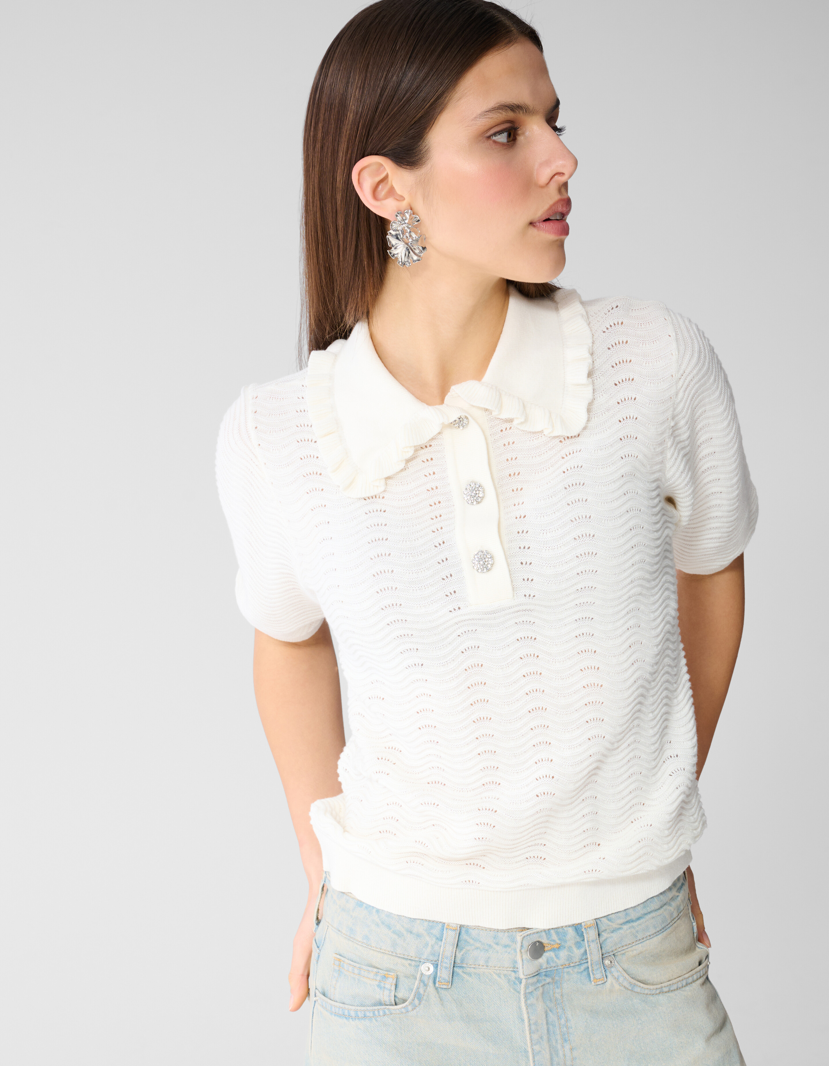 Gebreid Ruffle Polo Gebroken Wit SHOEBY WOMEN