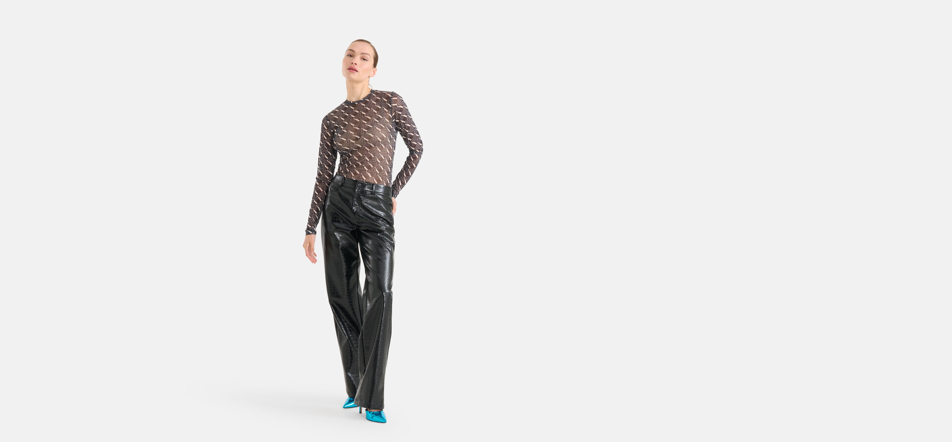 Vegan Leren Croco Broek Zwart SHOEBY WOMEN