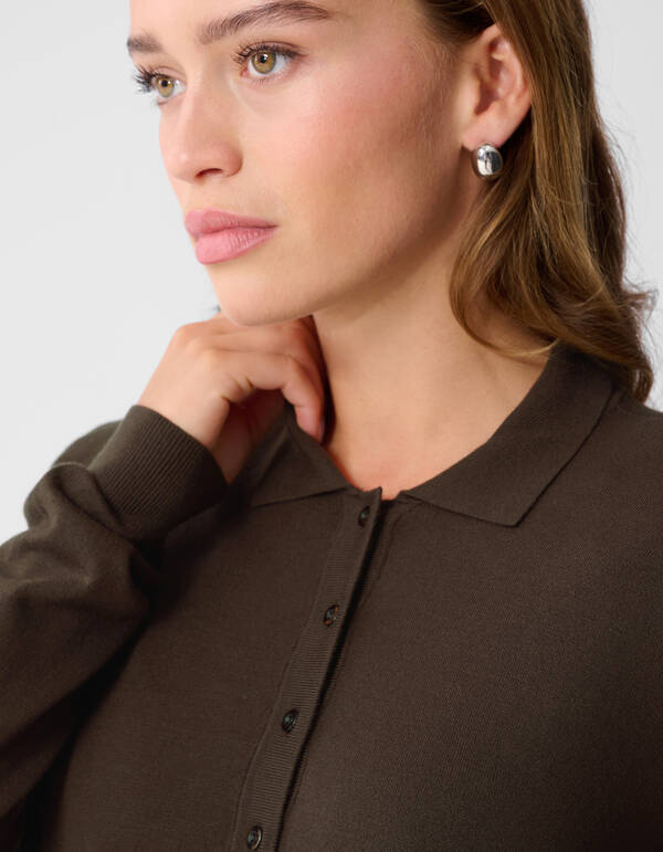 Longsleeve Polo Top Donkerbruin By Monica SHOEBY WOMEN