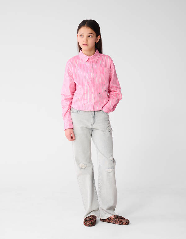 Pinstripe Stud Blouse Roze SHOEBY GIRLS