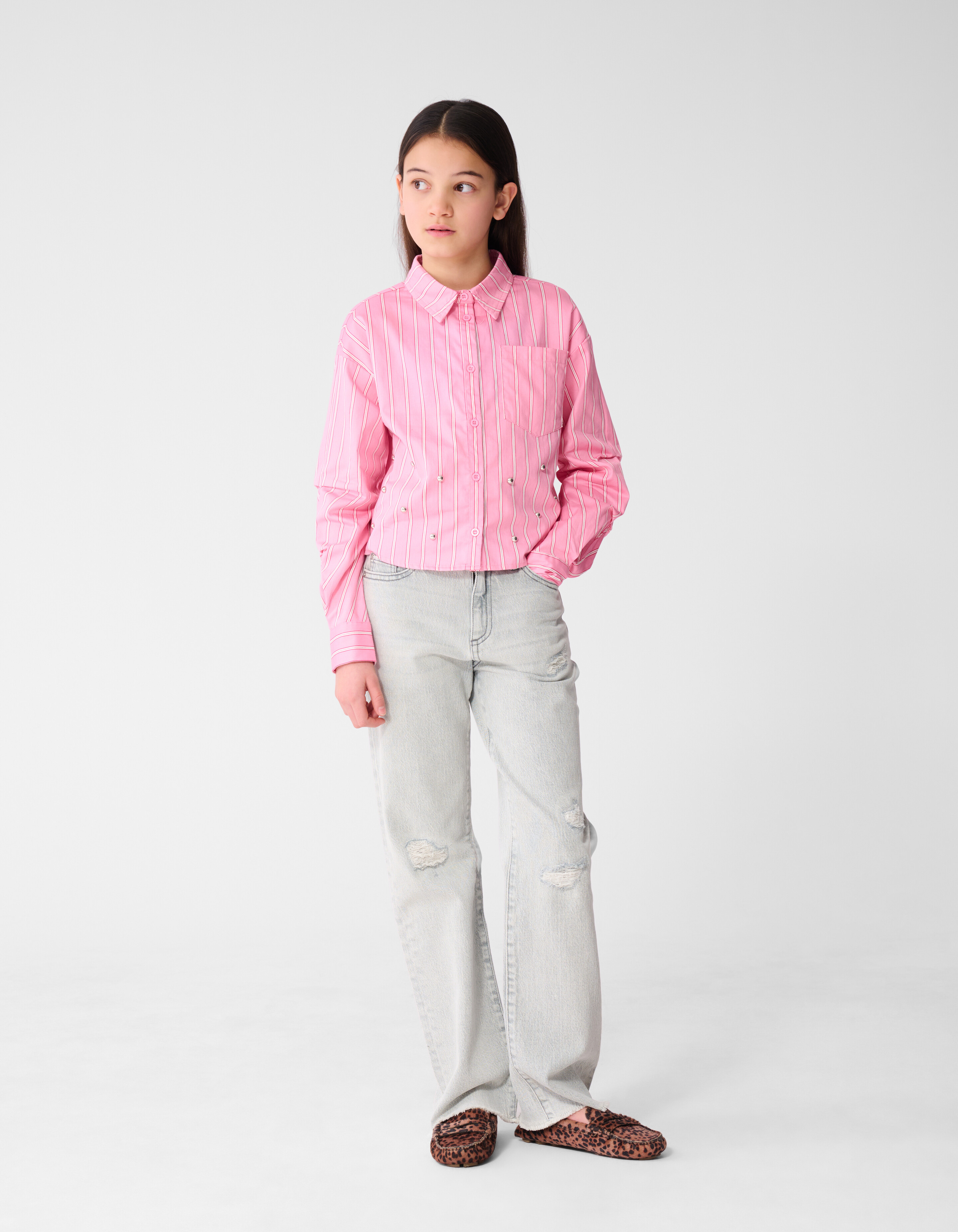 Pinstripe Stud Blouse Roze SHOEBY GIRLS