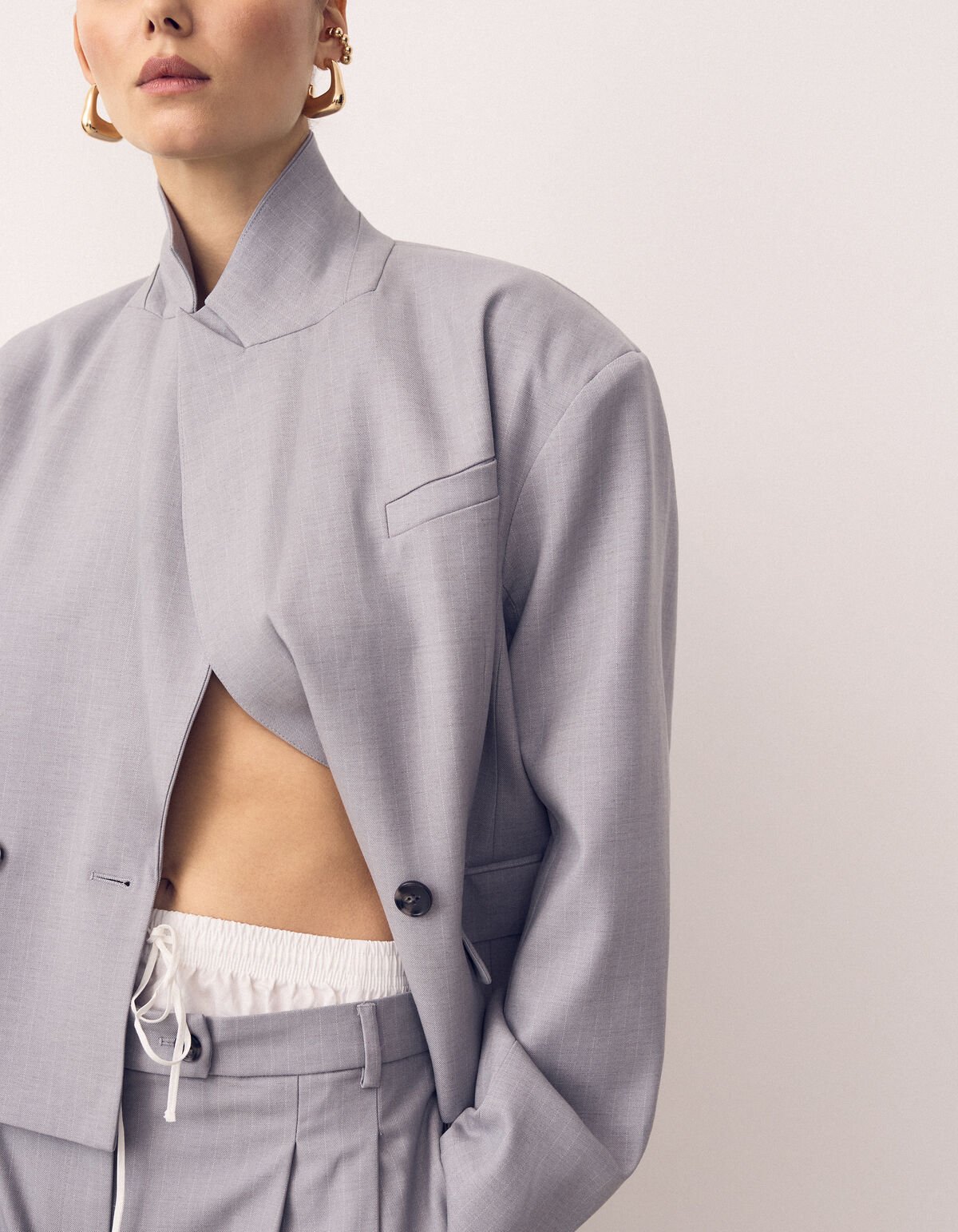 Pinstripe Barrel Fit Pantalon Lichtgrijs SHOEBY WOMEN