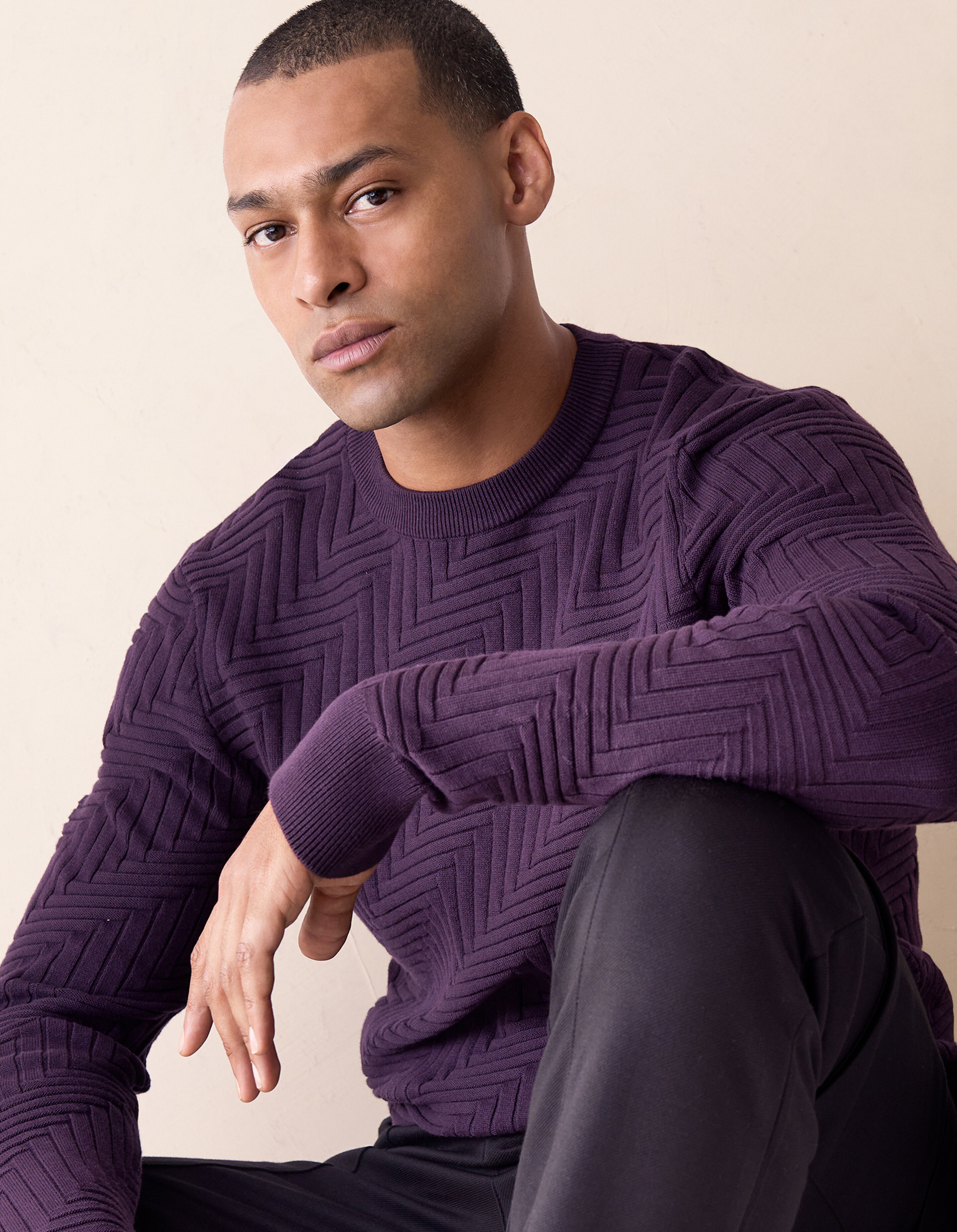 Structuur Knit Sweater Donkerrood SHOEBY MEN