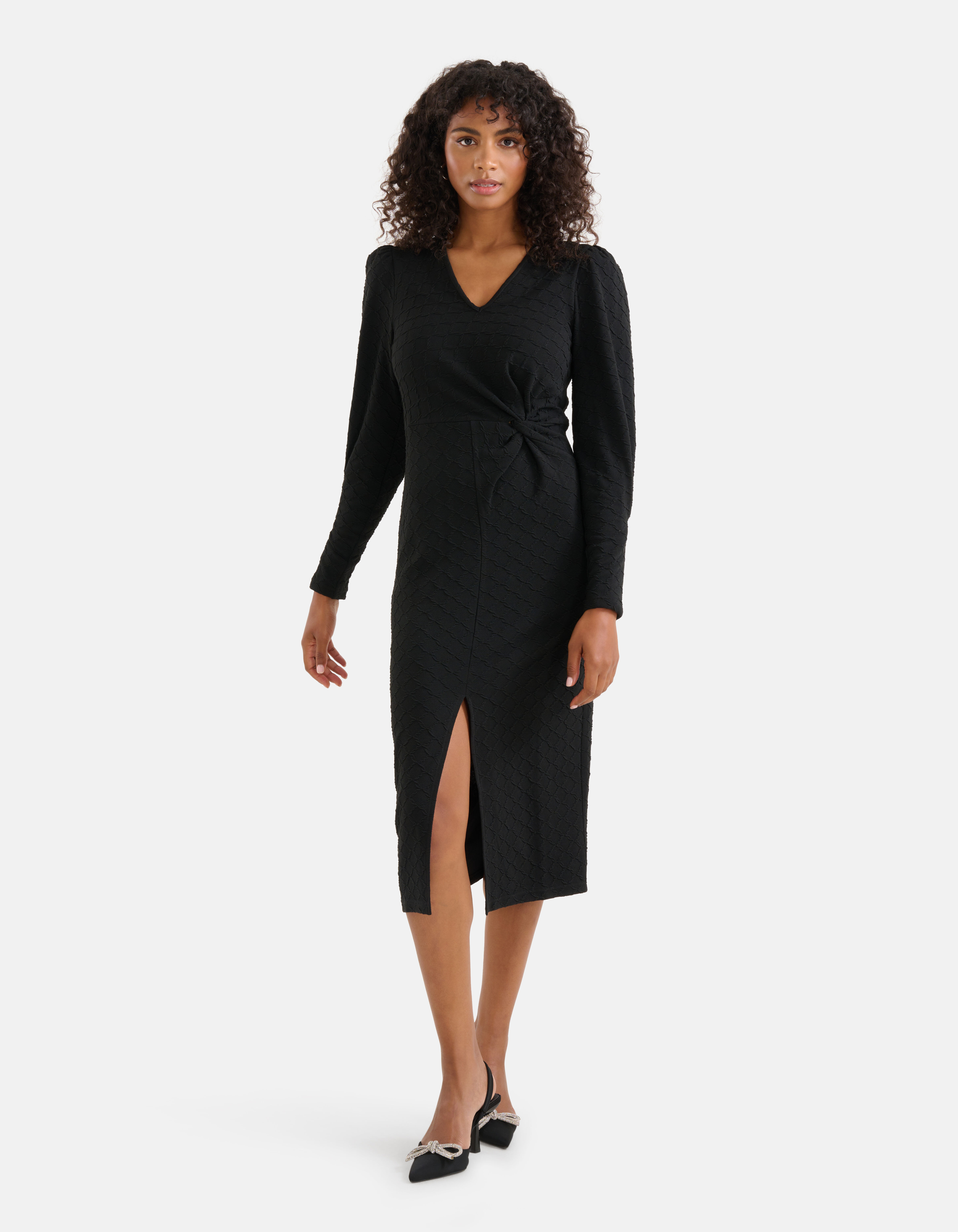 Structuur Midi Jurk Zwart Shoeby