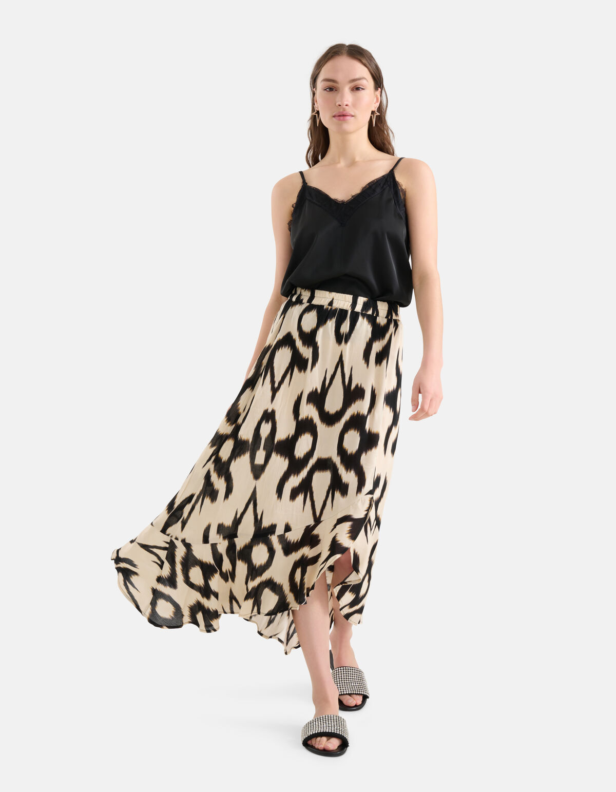 Crinkle Midi Rok Zwart/Gebroken Wit SHOEBY WOMEN