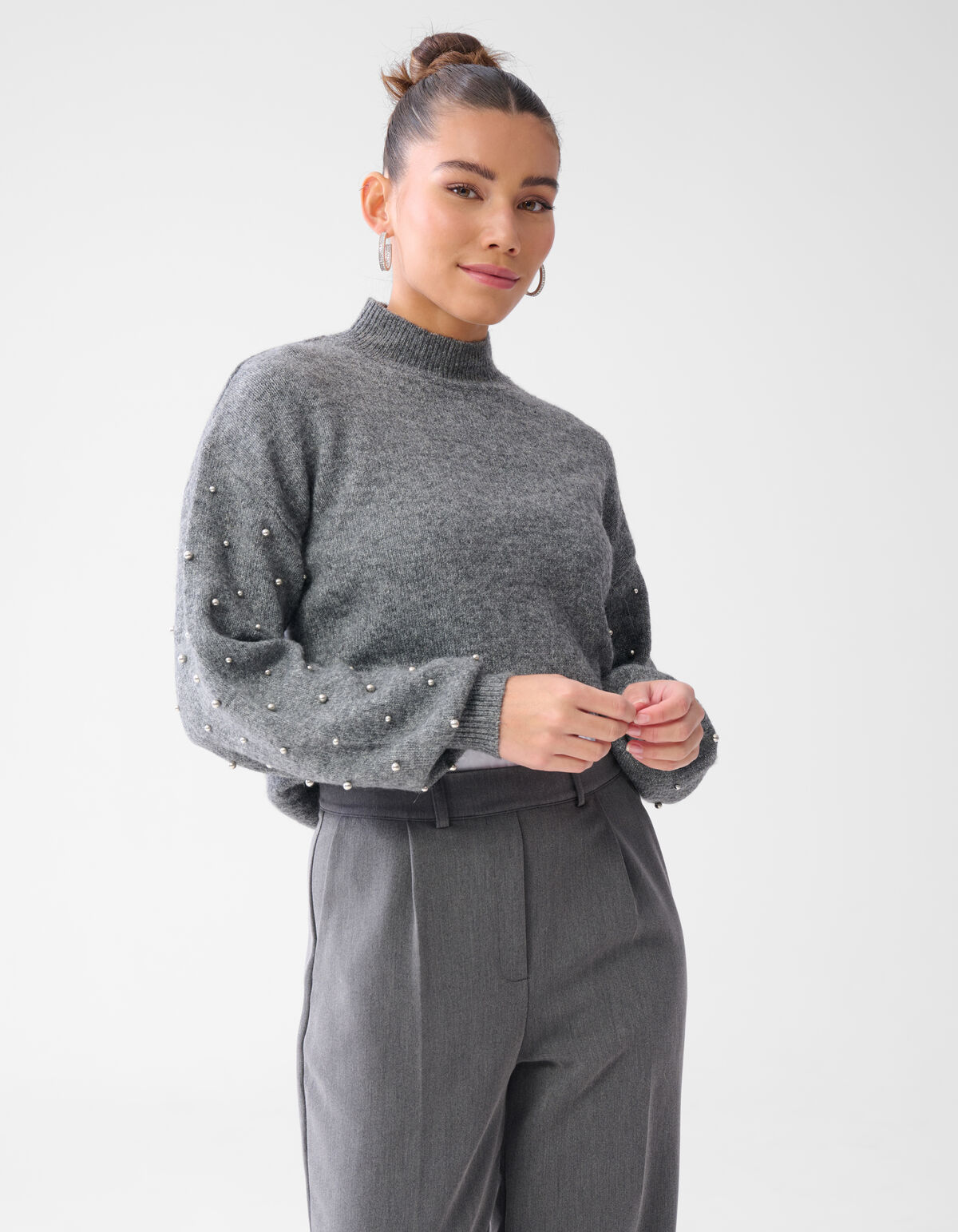 Studded Sleeve Trui Grijs SHOEBY WOMEN