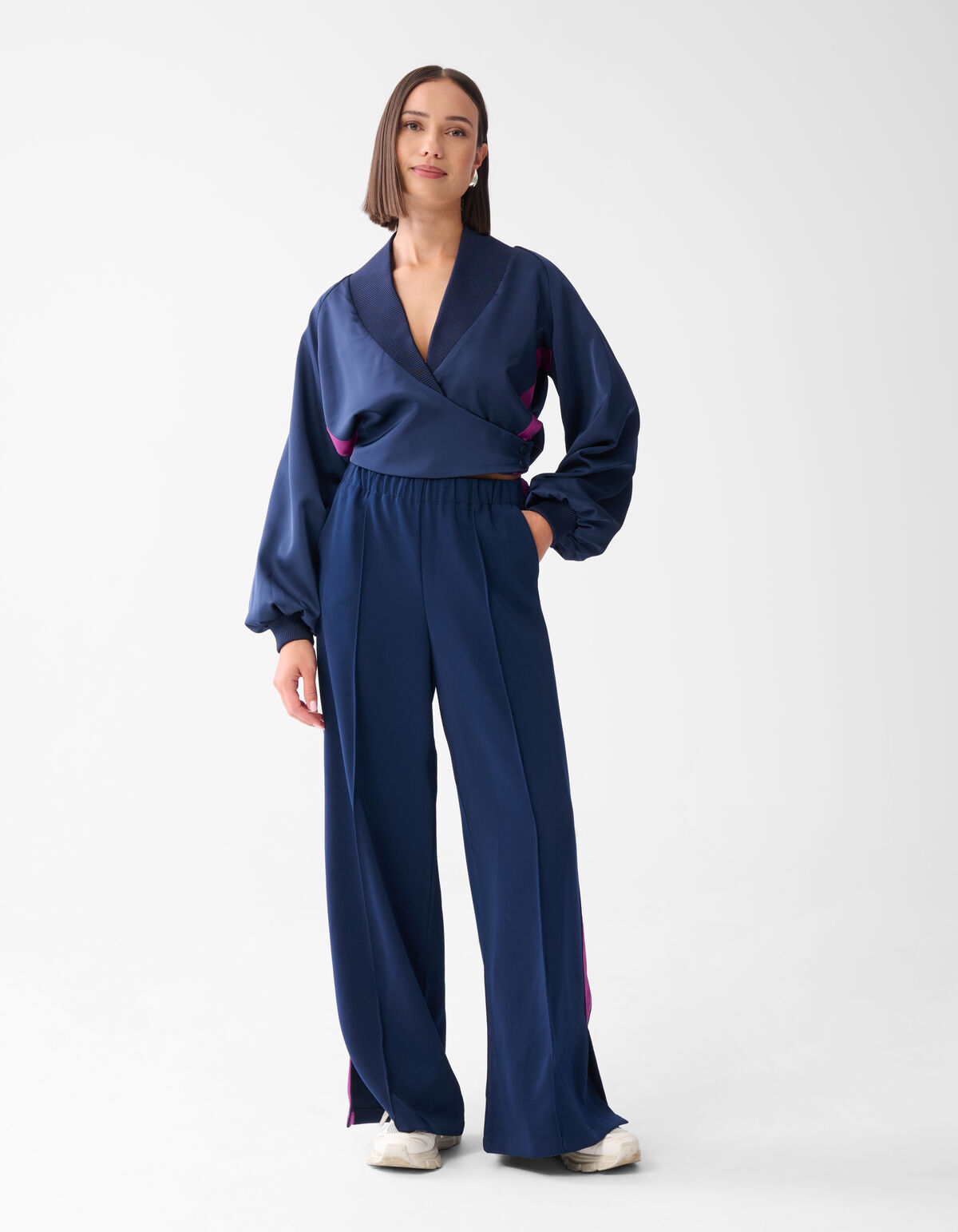 Satijnen Overslag Blouse Donkerblauw SHOEBY WOMEN