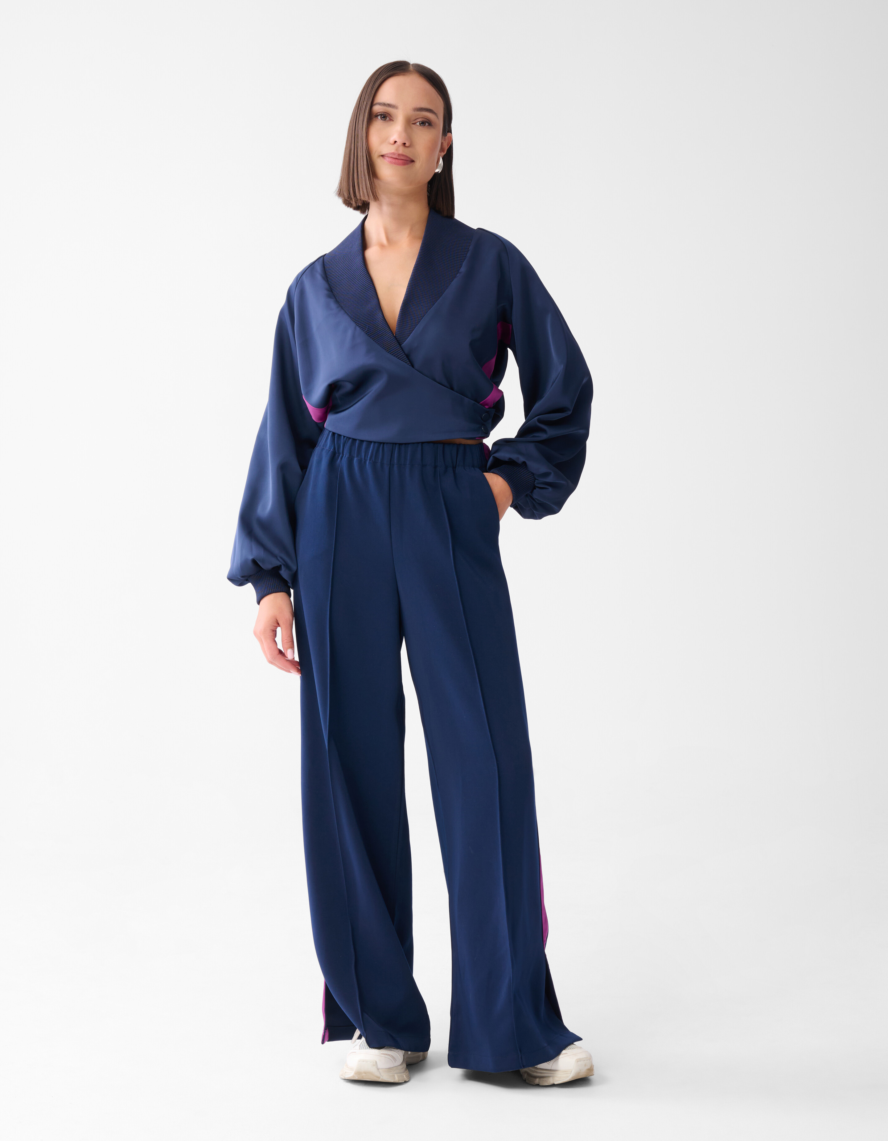 Satijnen Overslag Blouse Donkerblauw SHOEBY WOMEN
