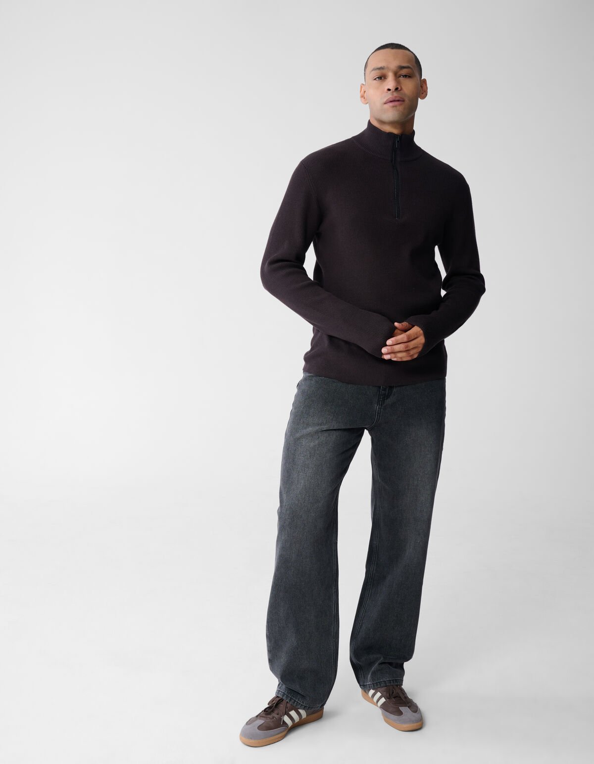 Half Zip Gebreide Trui Donkerbruin SHOEBY MEN