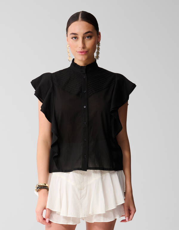 Pintuck Ruffle Top Zwart SHOEBY WOMEN