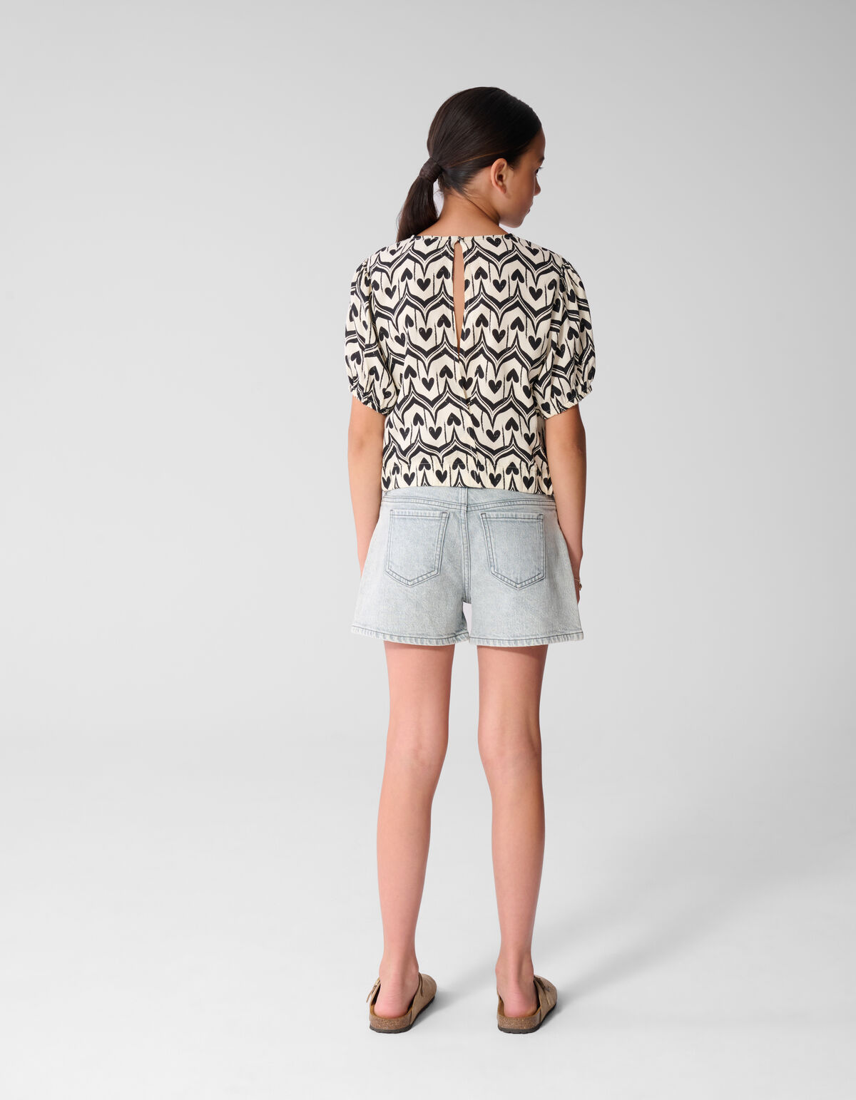 Heart Print Top Gebroken Wit/Zwart SHOEBY GIRLS