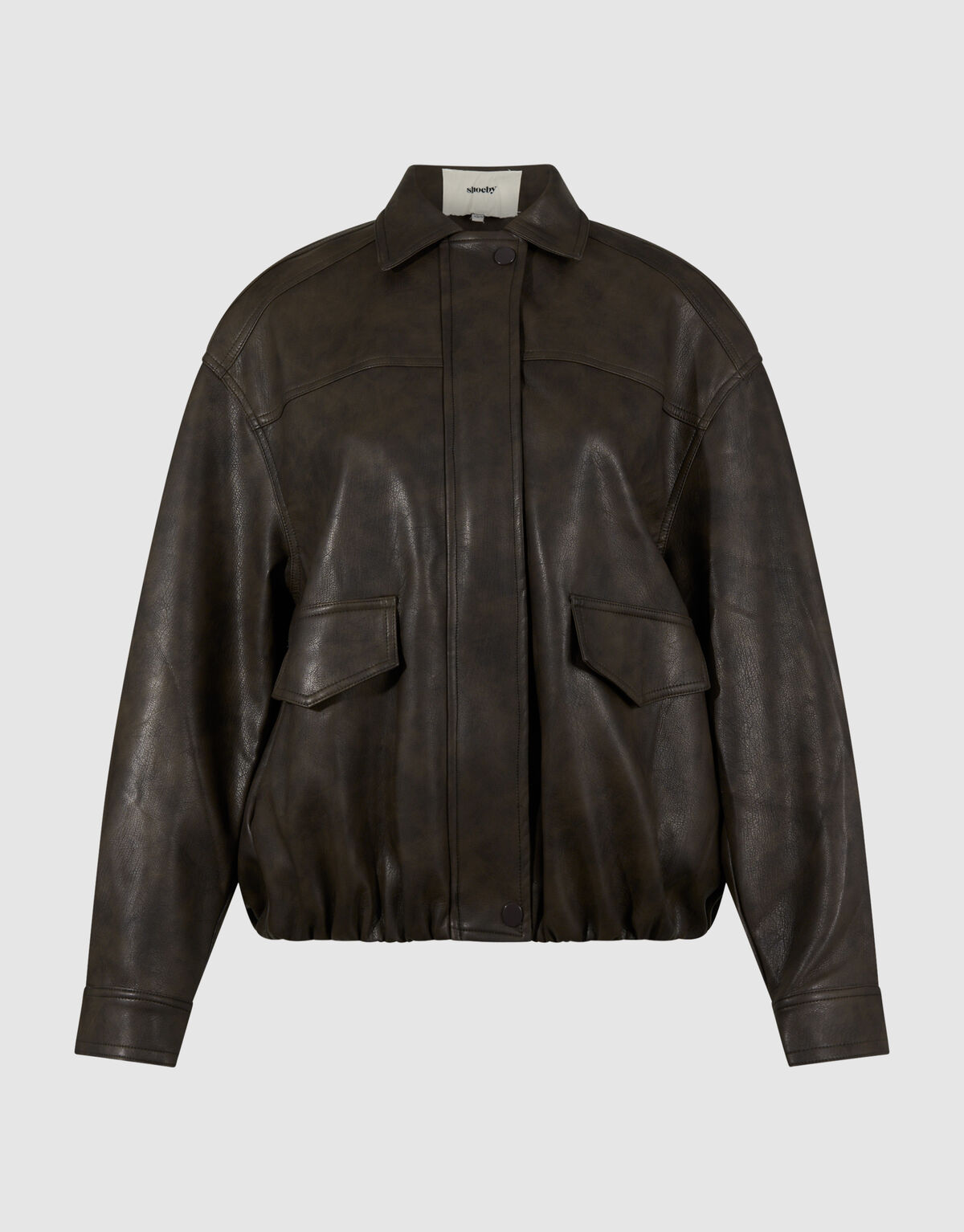 Washed Vegan Leren Bomber Jack Bruin SHOEBY WOMEN