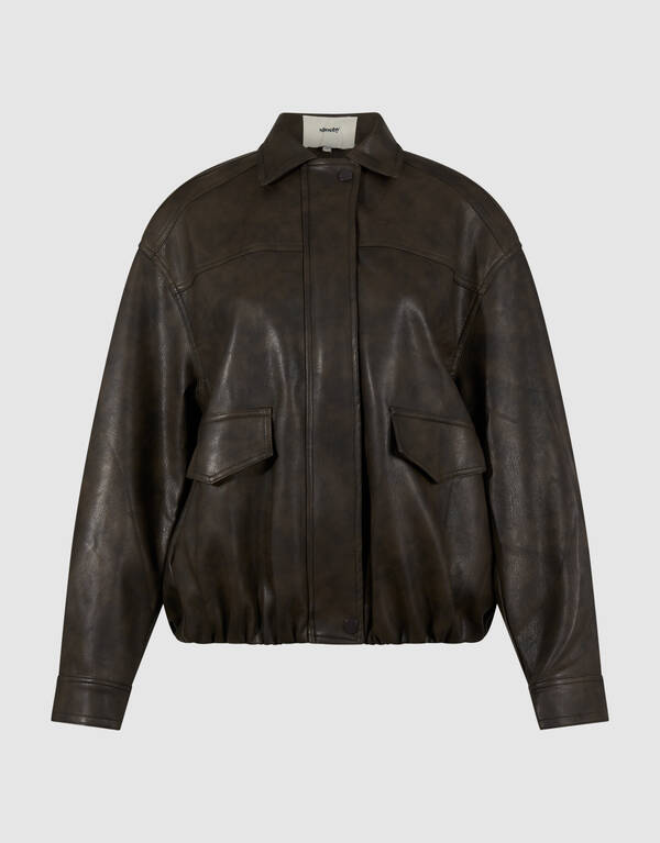 Washed Vegan Leren Bomber Bruin SHOEBY WOMEN