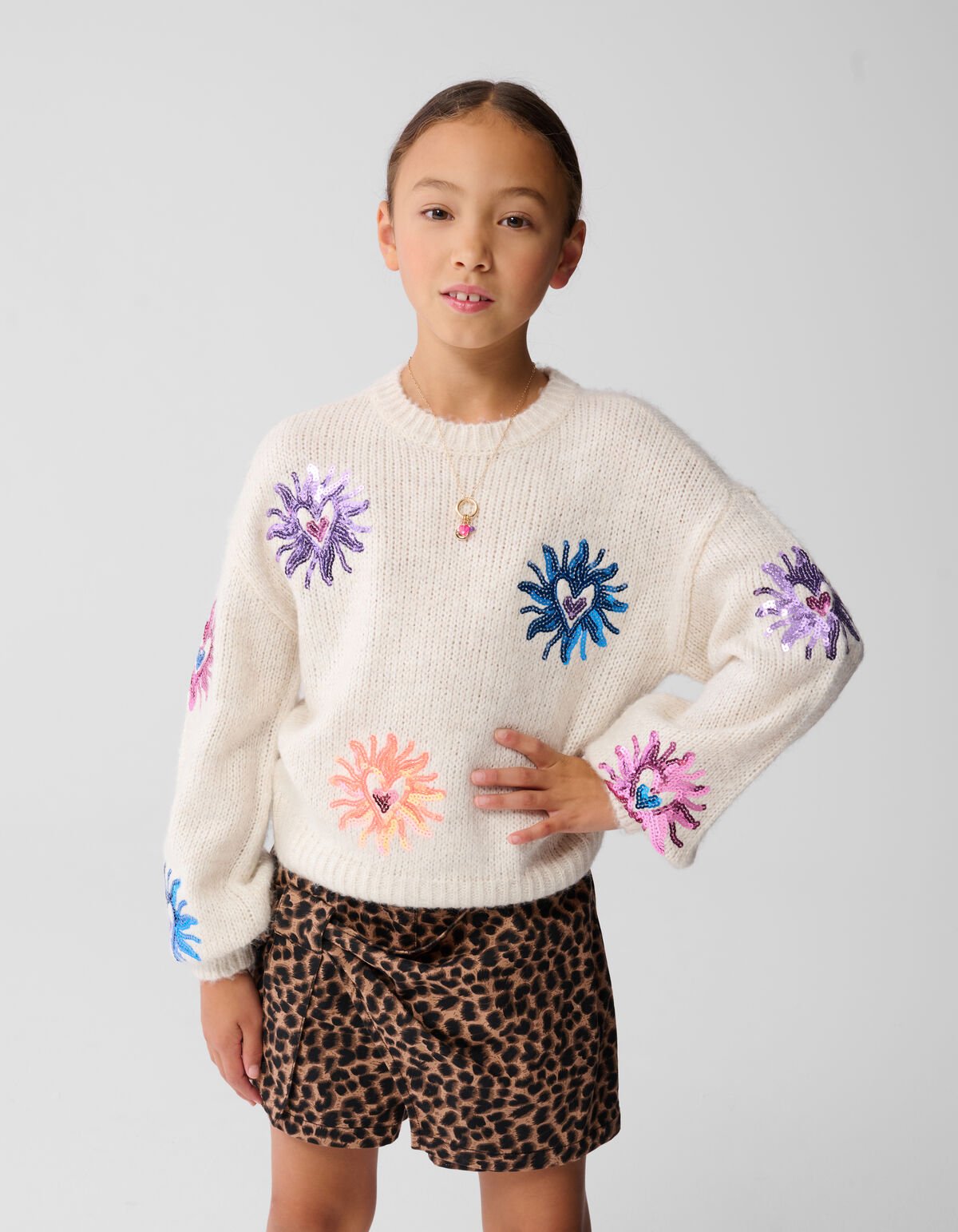 Sequin Gebreide Trui Gebroken Wit SHOEBY GIRLS
