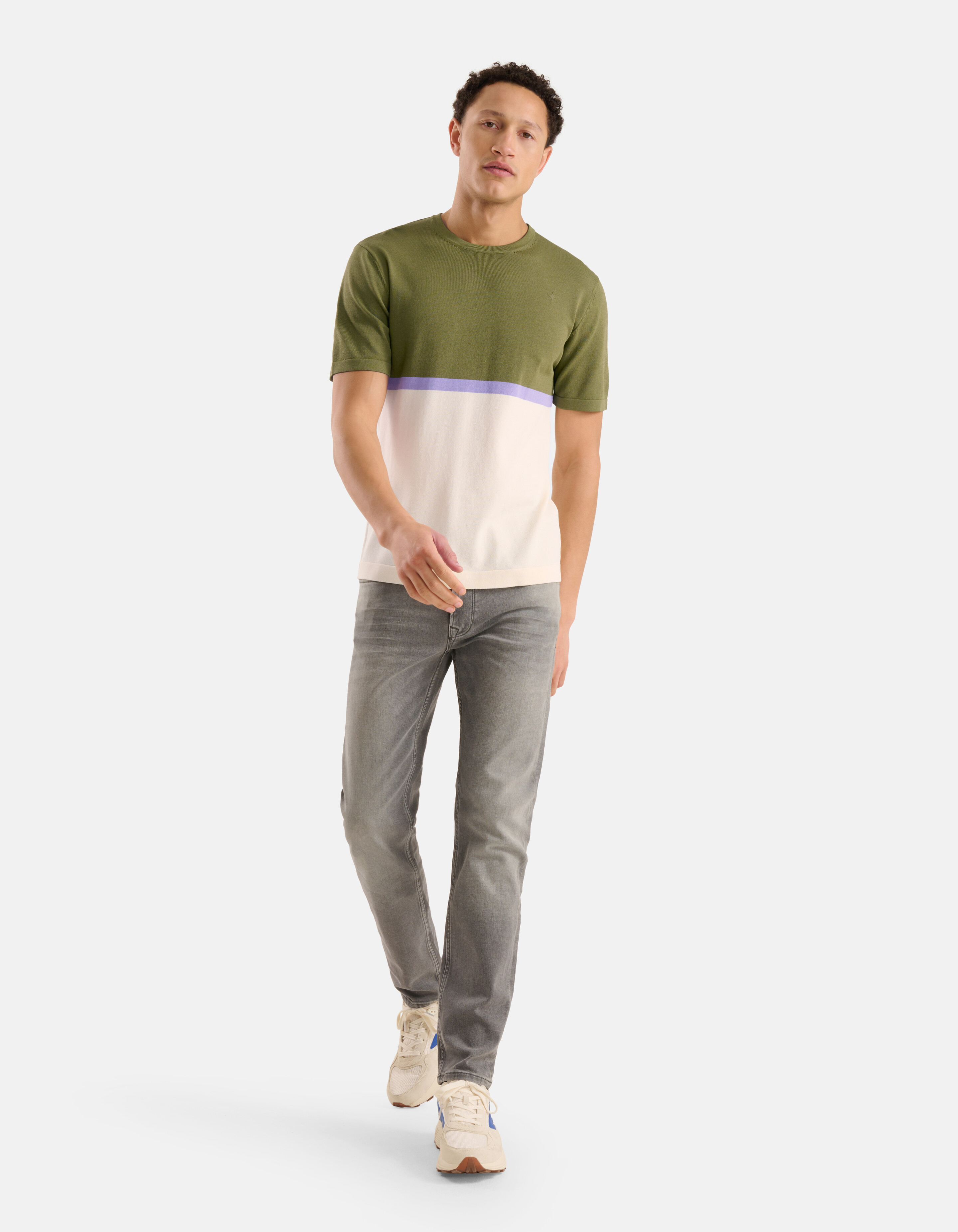 Gebreid Colorblock T-shirt Olijfgroen SHOEBY MEN
