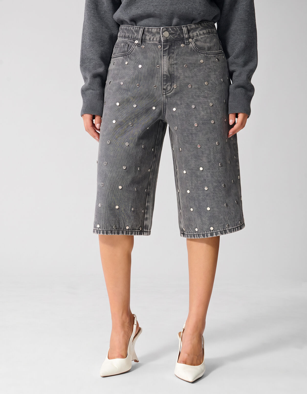 Studded Denim Jort Grijs SHOEBY WOMEN