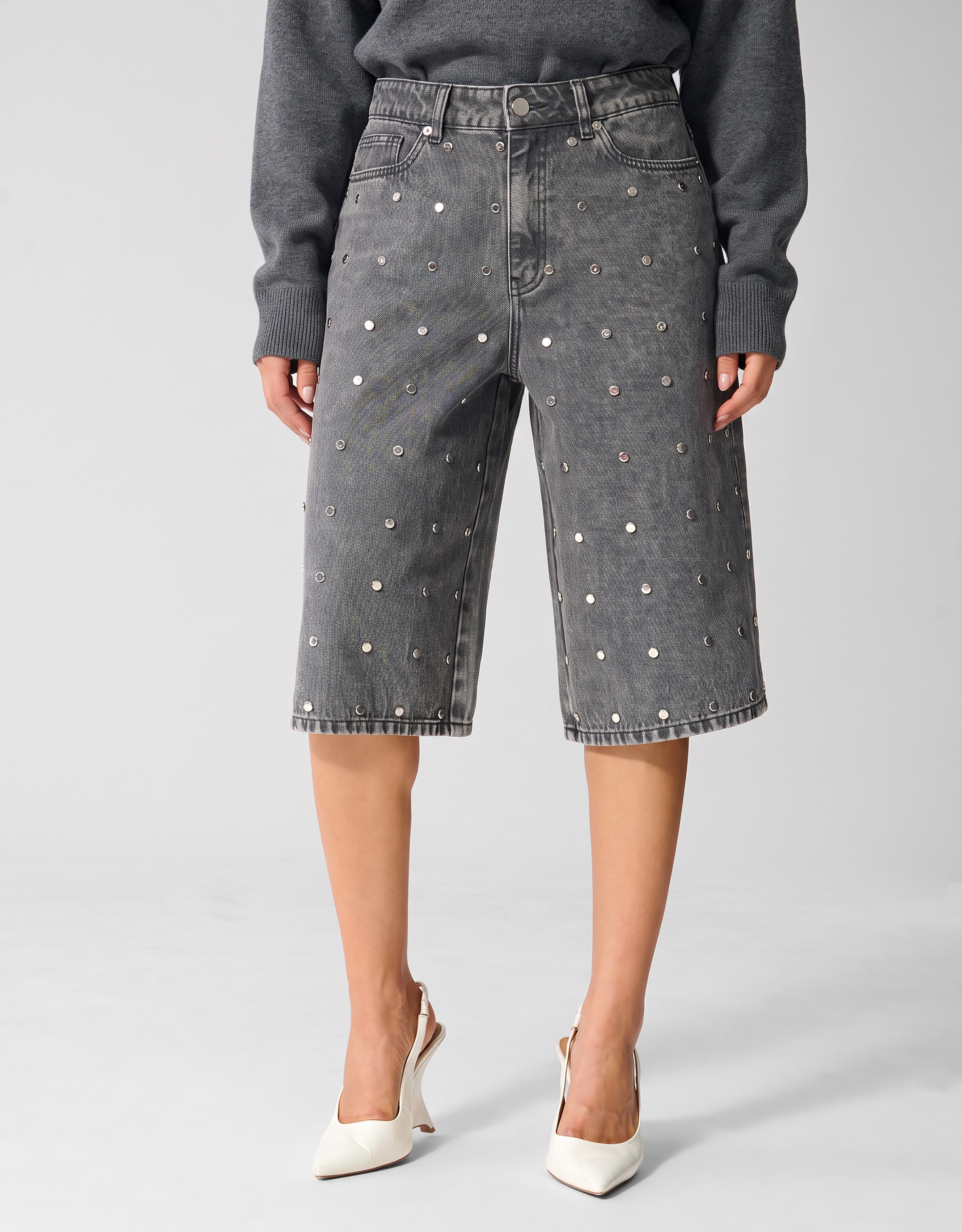 Studded Denim Jort Grijs SHOEBY WOMEN