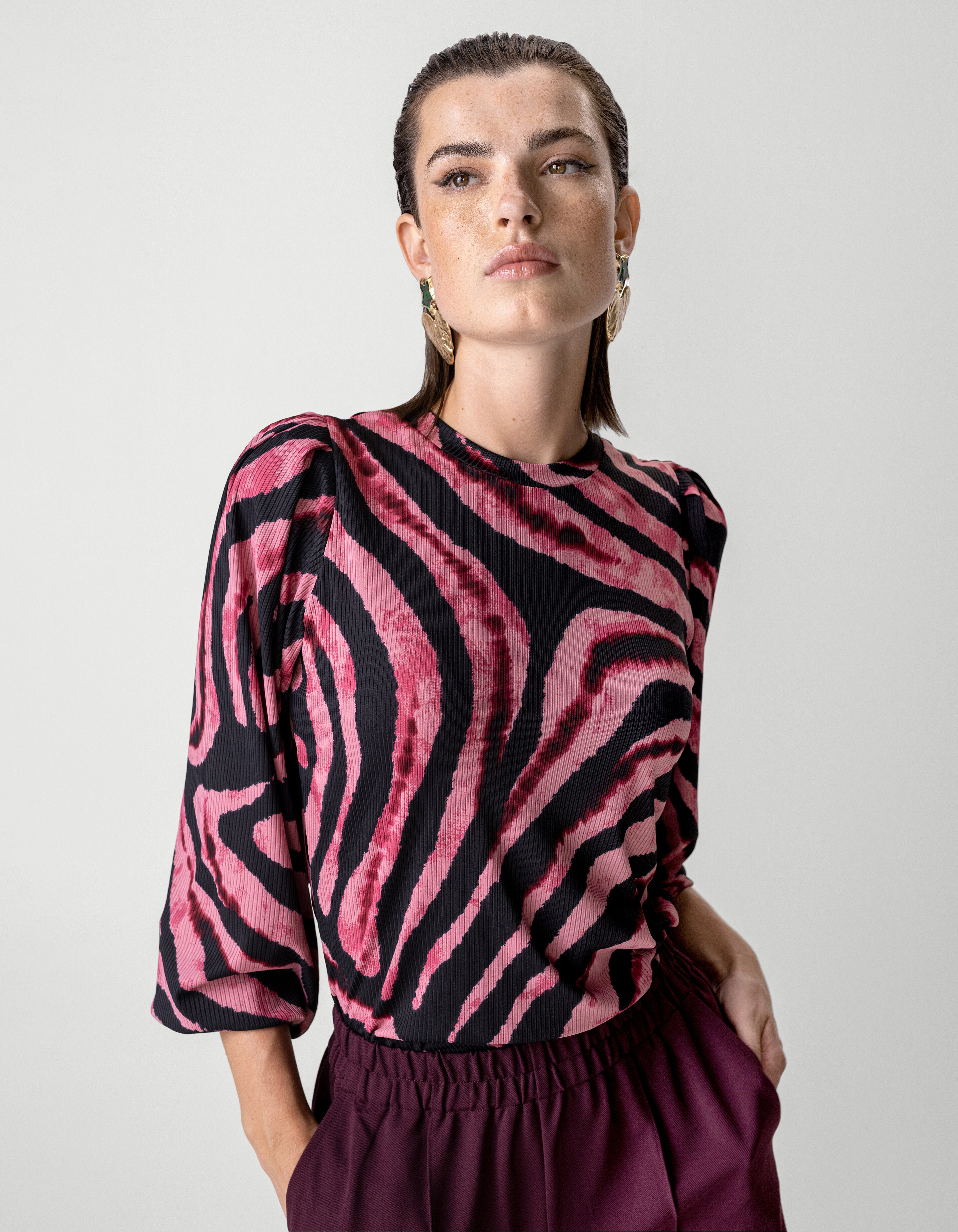 Printed Rib Longsleeve Roze SHOEBY WOMEN