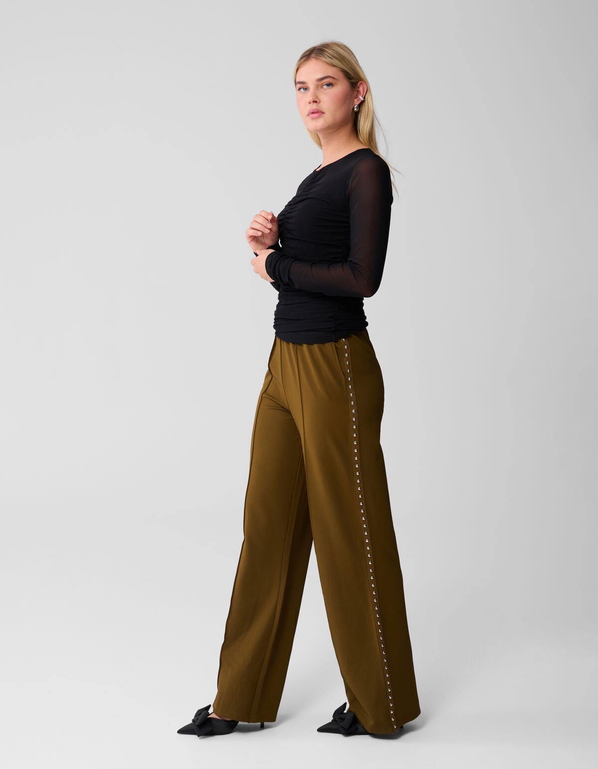 Studs Tape Wide Leg Broek Khaki SHOEBY WOMEN