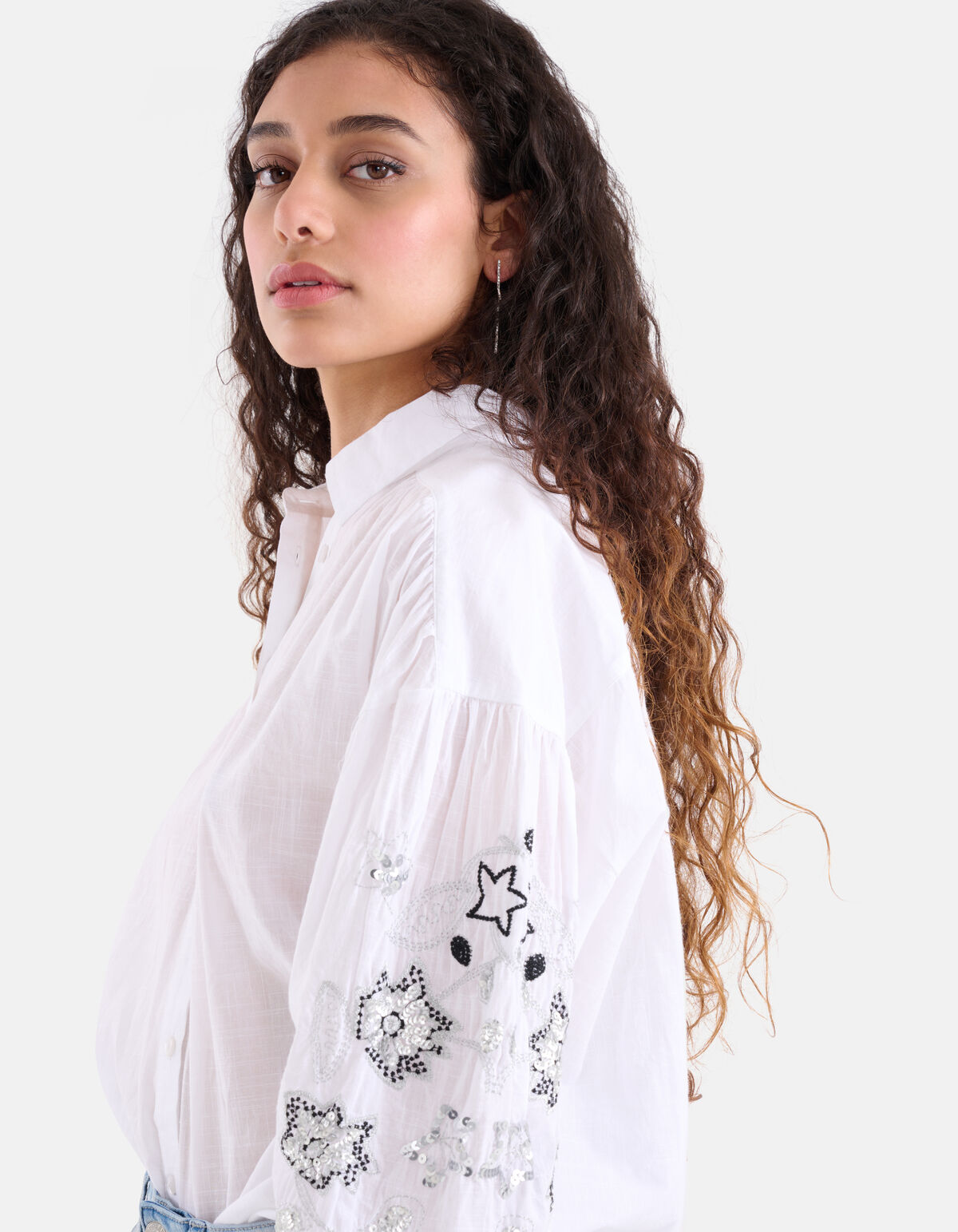 Embroidery Pailletten Blouse Wit SHOEBY WOMEN