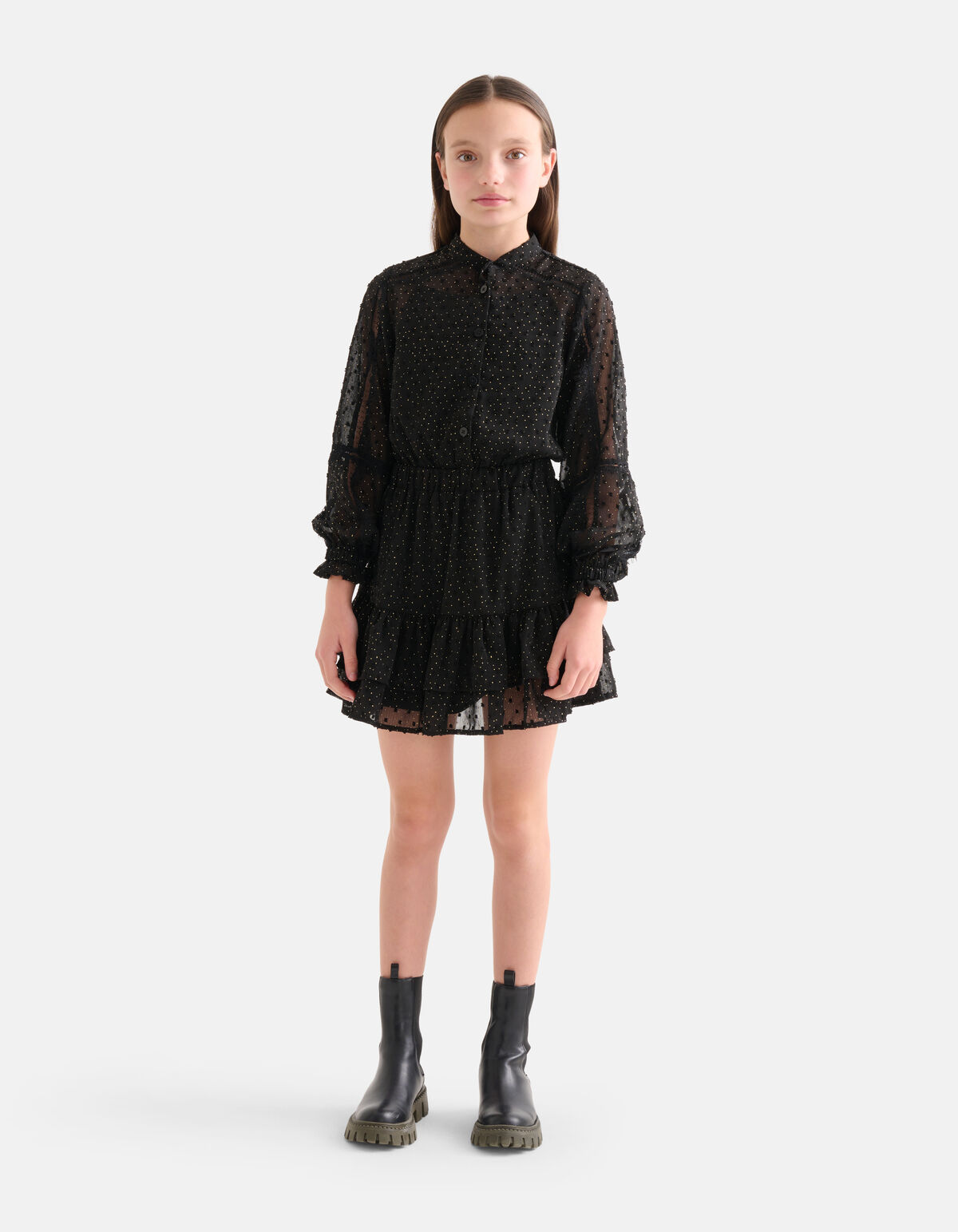 Chiffon Stippen Jurk Zwart By Nicolette SHOEBY GIRLS