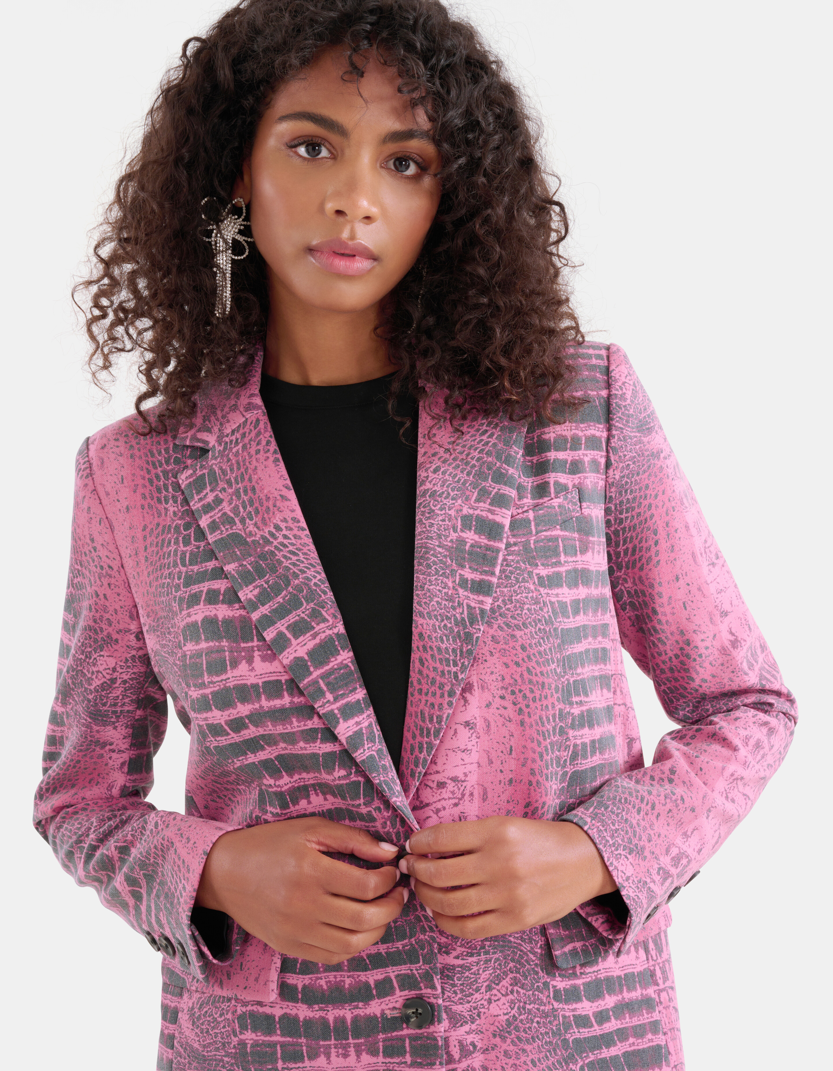 Oversized Croco Print Blazer Roze SHOEBY WOMEN