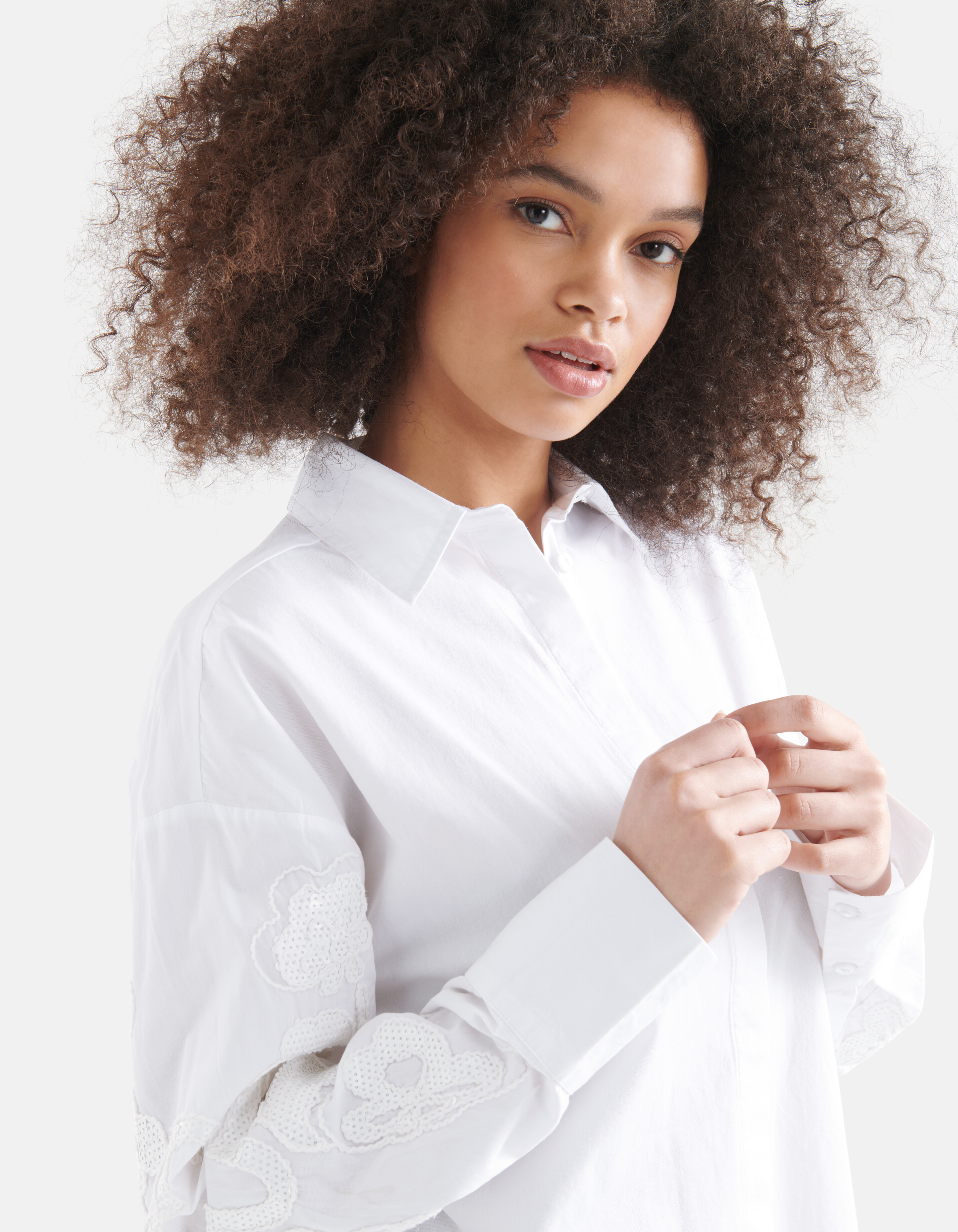 Pailletten Poplin Blouse Wit SHOEBY WOMEN